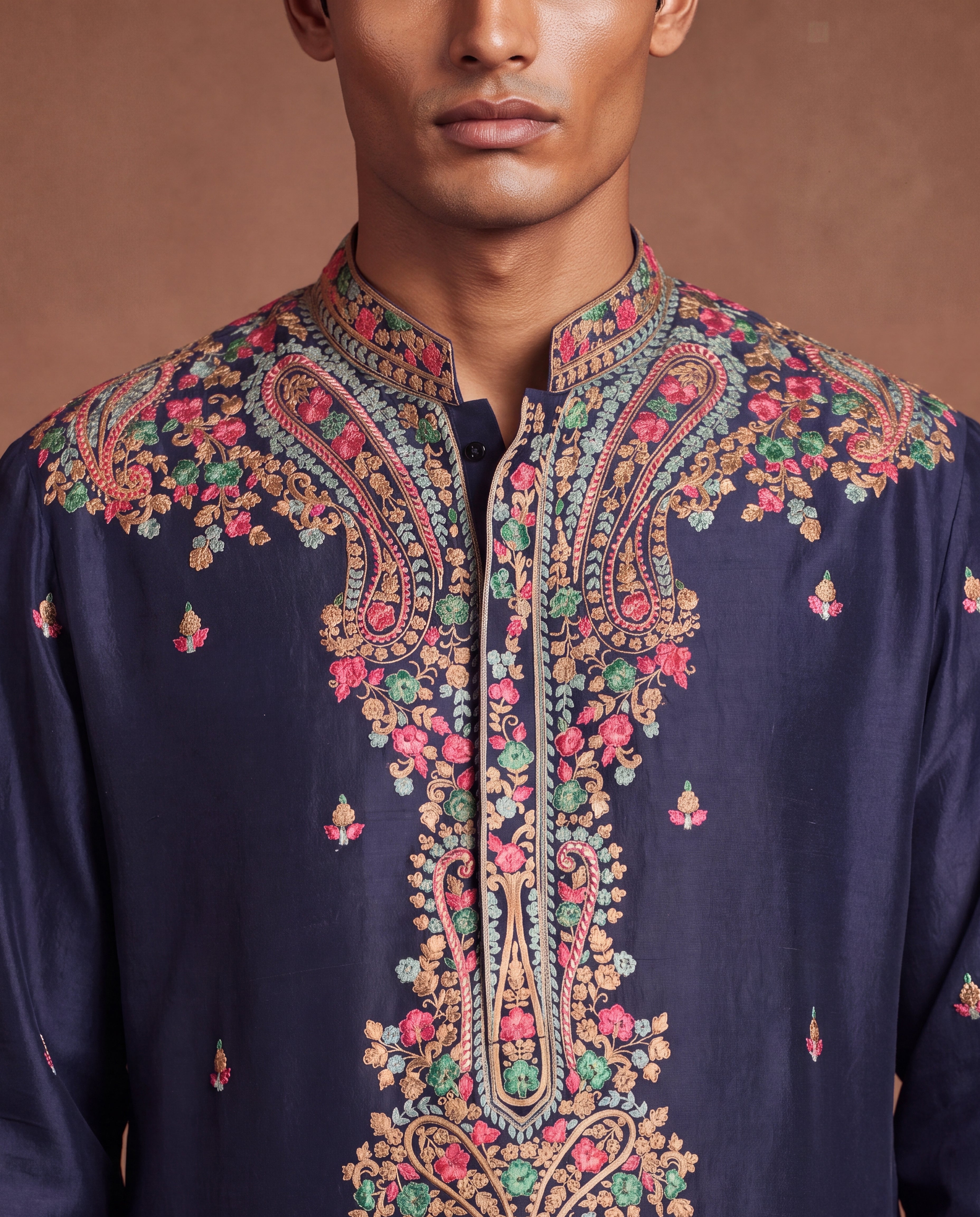 Aubergine Kashidakari Silk Kurta & Salwar Set