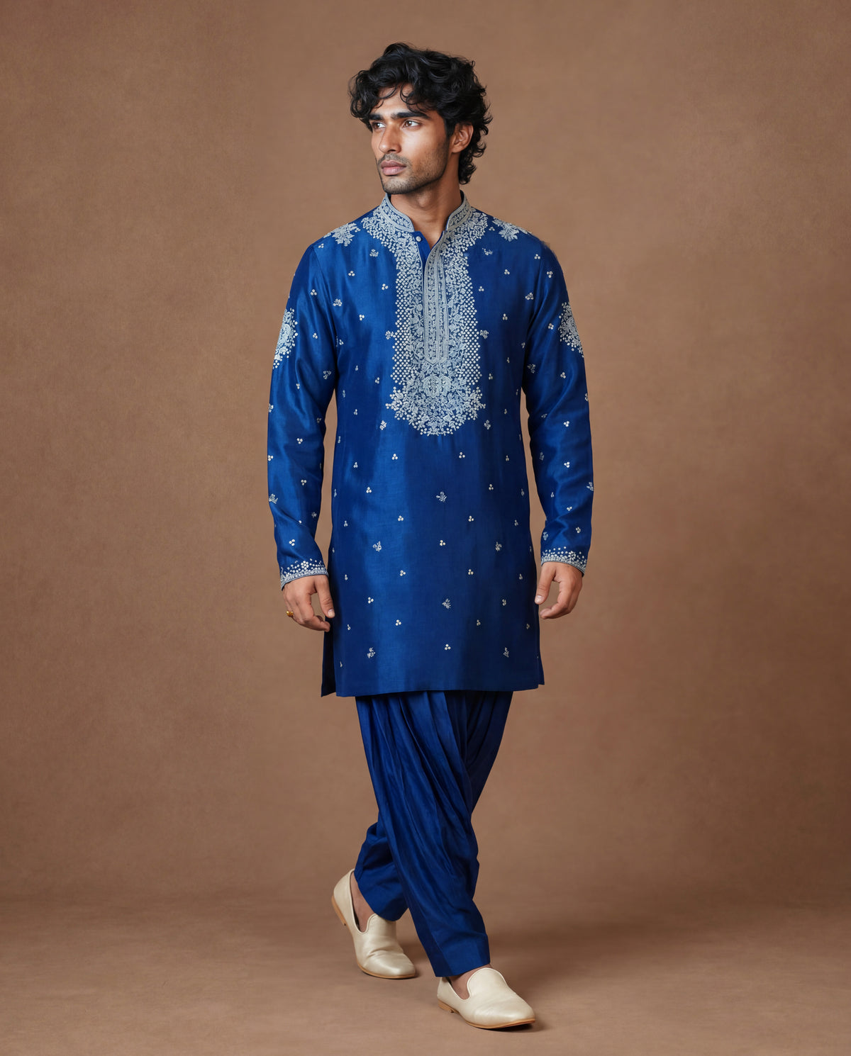 Imperial Blue Hand-Embroidered Silk Ensemble