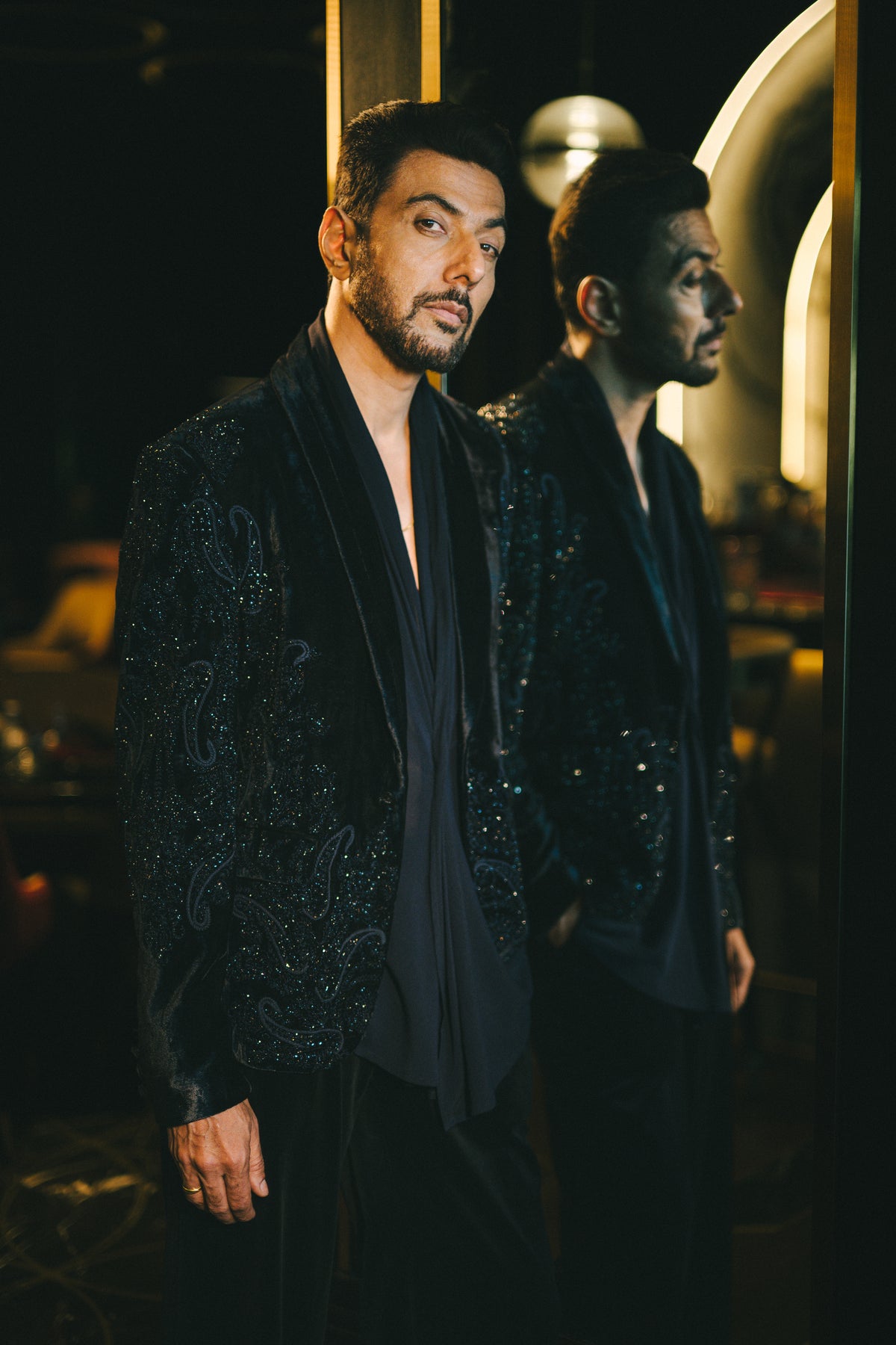 Ranveer Brar in Midnight Paisley Velvet Tuxedo