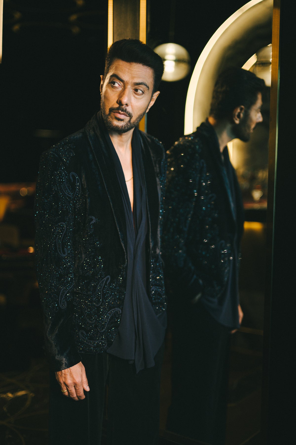 Ranveer Brar in Midnight Paisley Velvet Tuxedo