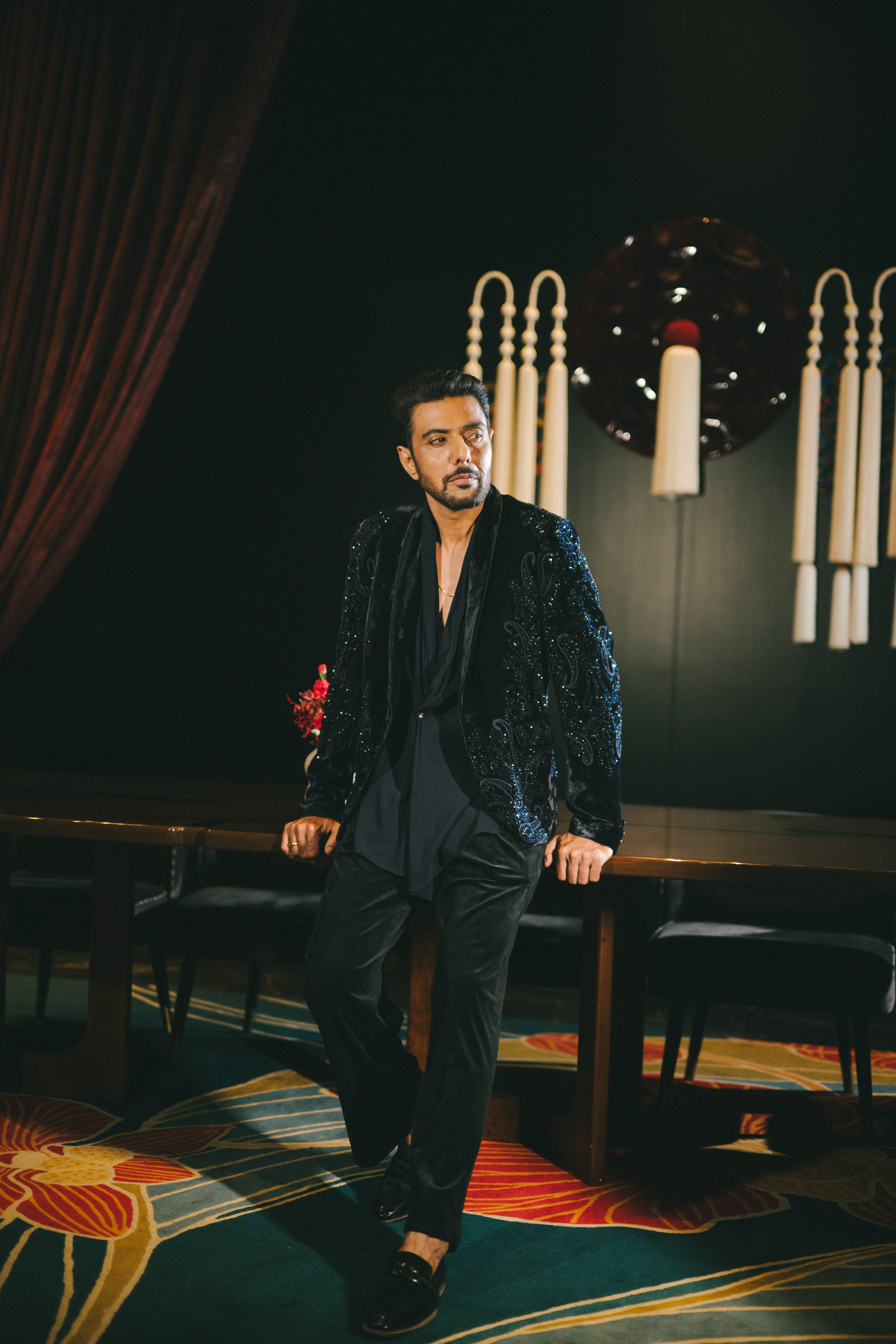 Ranveer Brar in Midnight Paisley Velvet Tuxedo