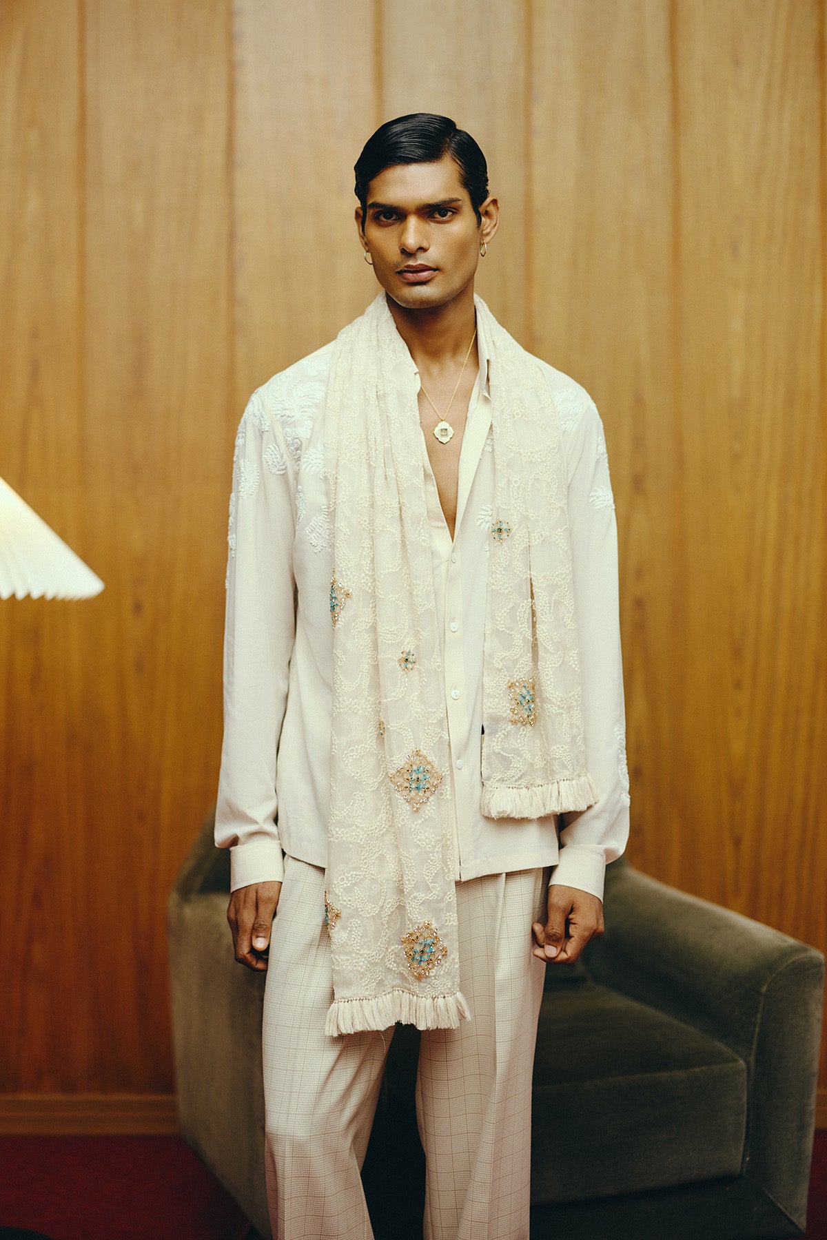 The Alabaster Shirt and Trouser set with Stole