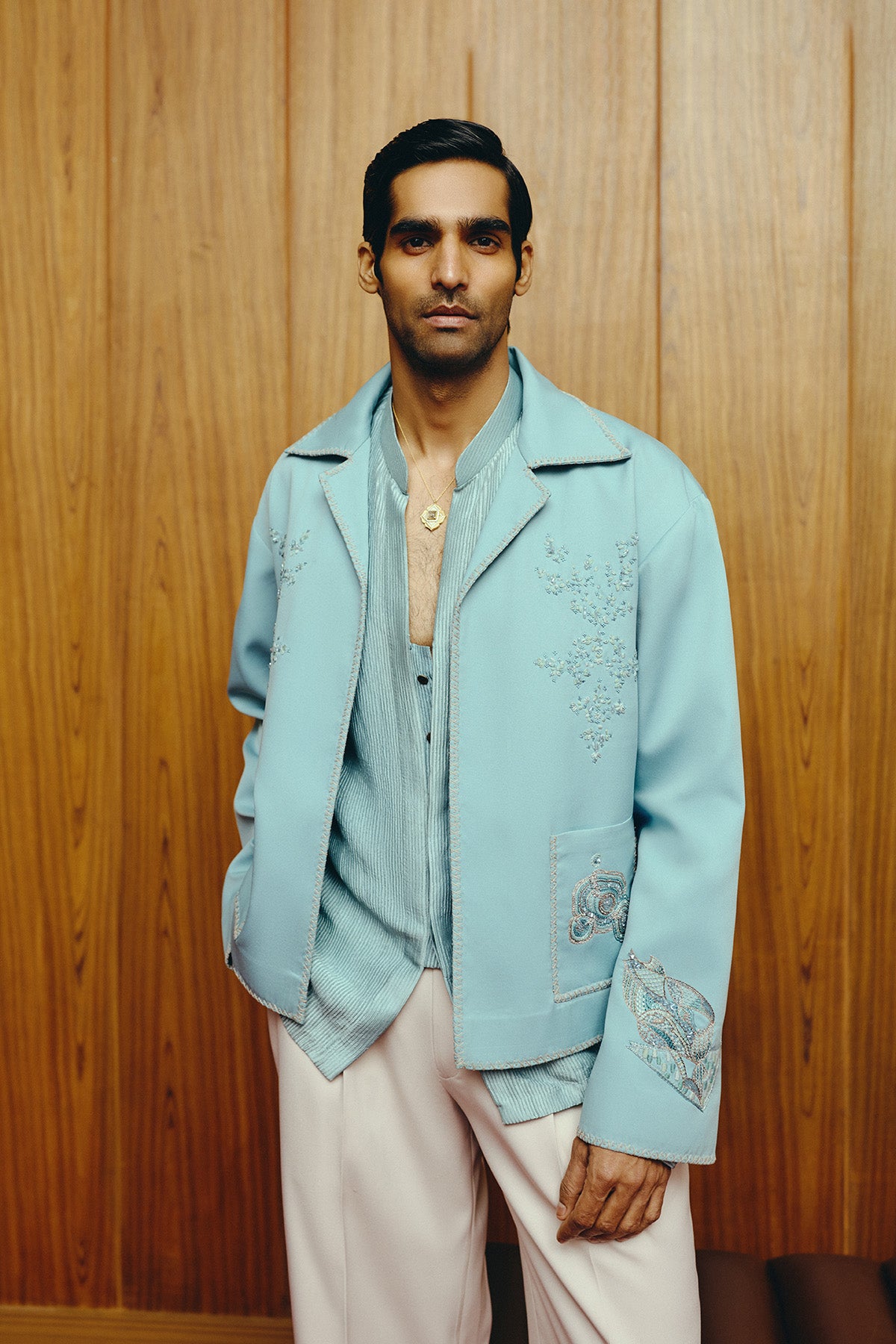 Arctic Elegance Open Jacket and Shirt with Trouser set