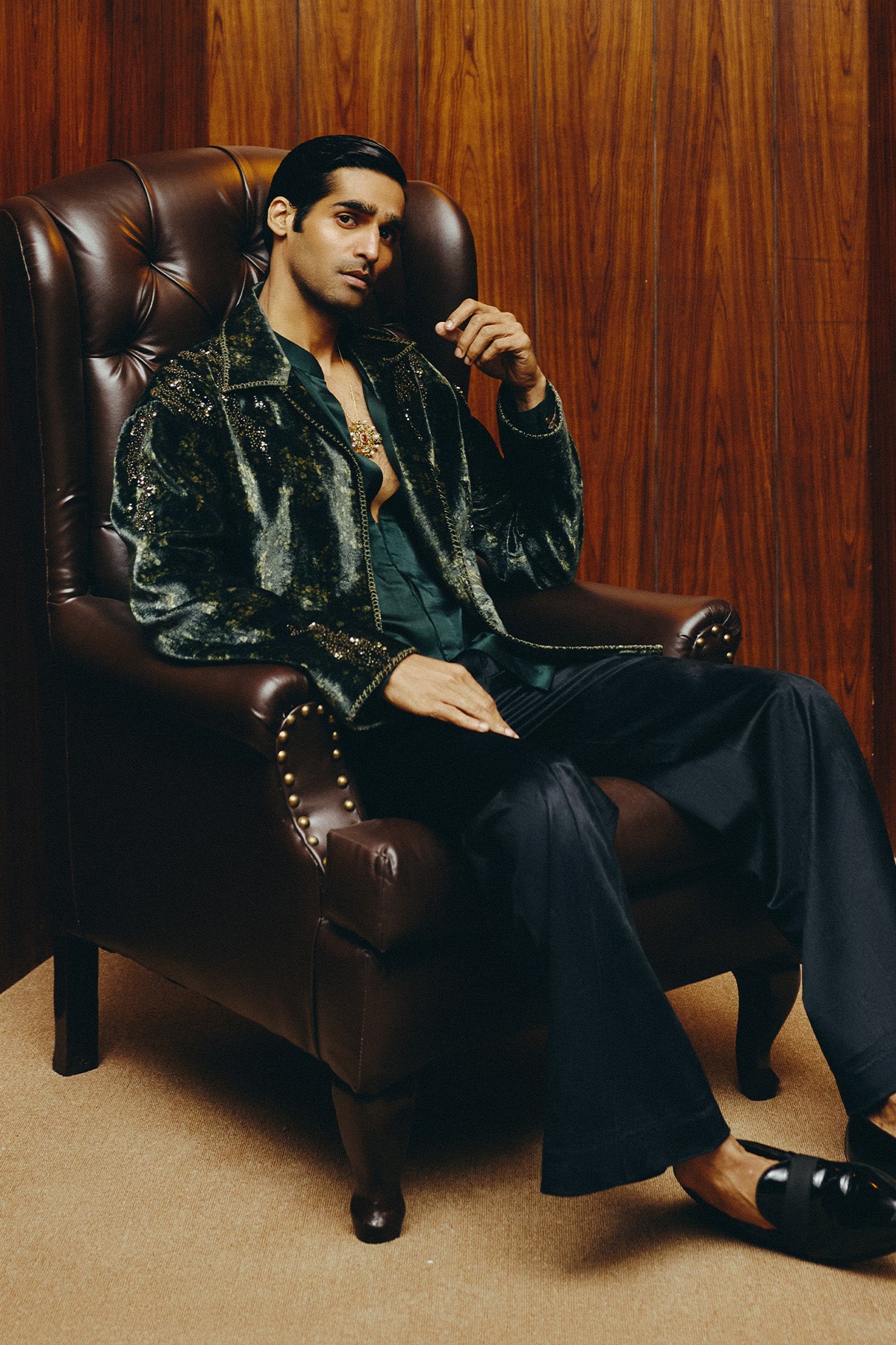 Viridian Dusk Open Jacket, Shirt and Trouser set