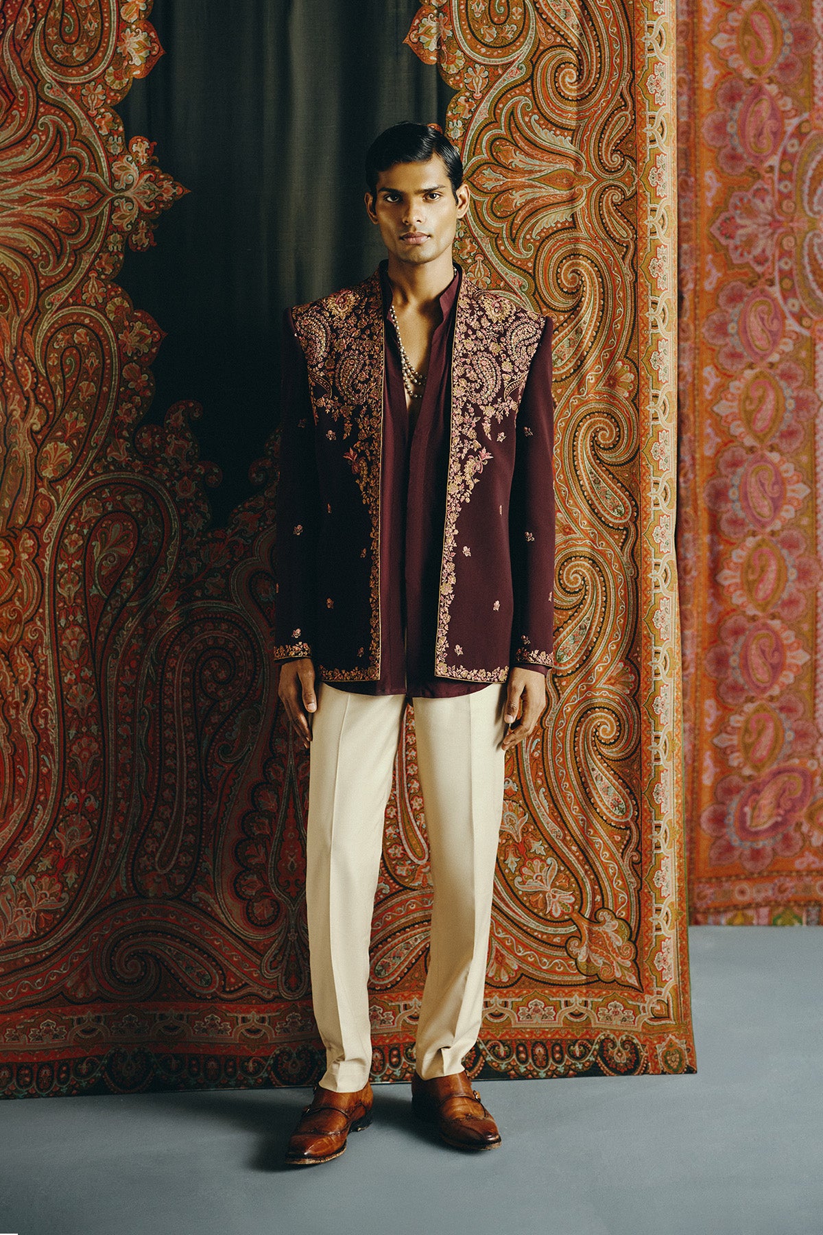 Royal Kashida  Open Jacket with Pant and Shirt