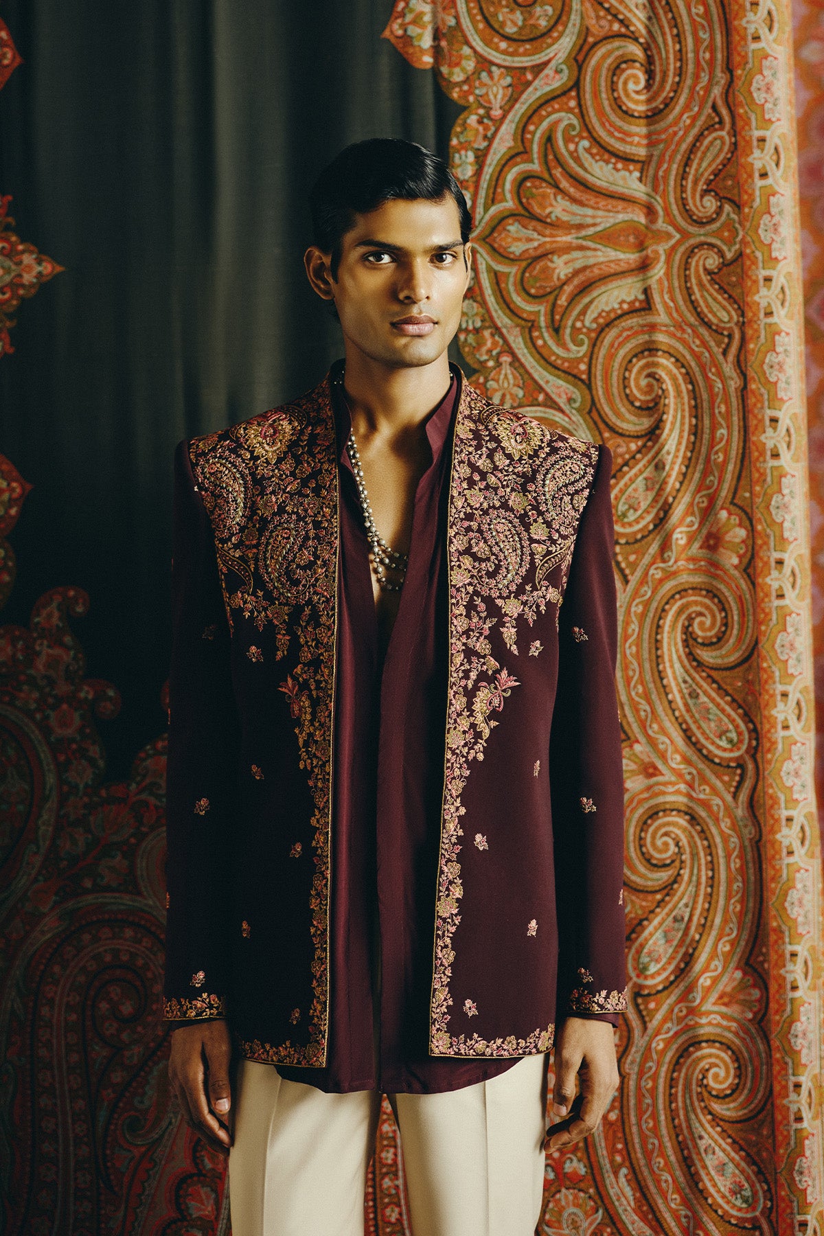 Royal Kashida  Open Jacket with Pant and Shirt