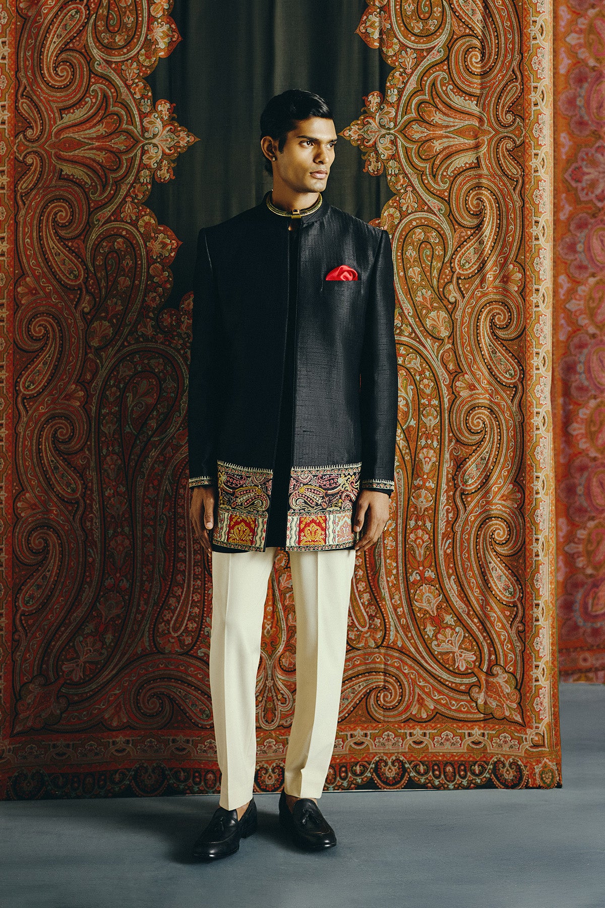 The Imperial Noir Open Jacket with Pant and Kurta Set