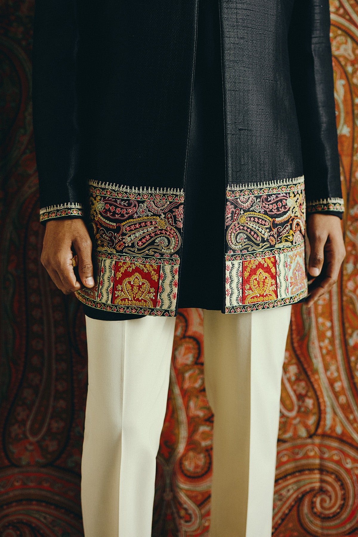 The Imperial Noir Open Jacket with Pant and Kurta Set