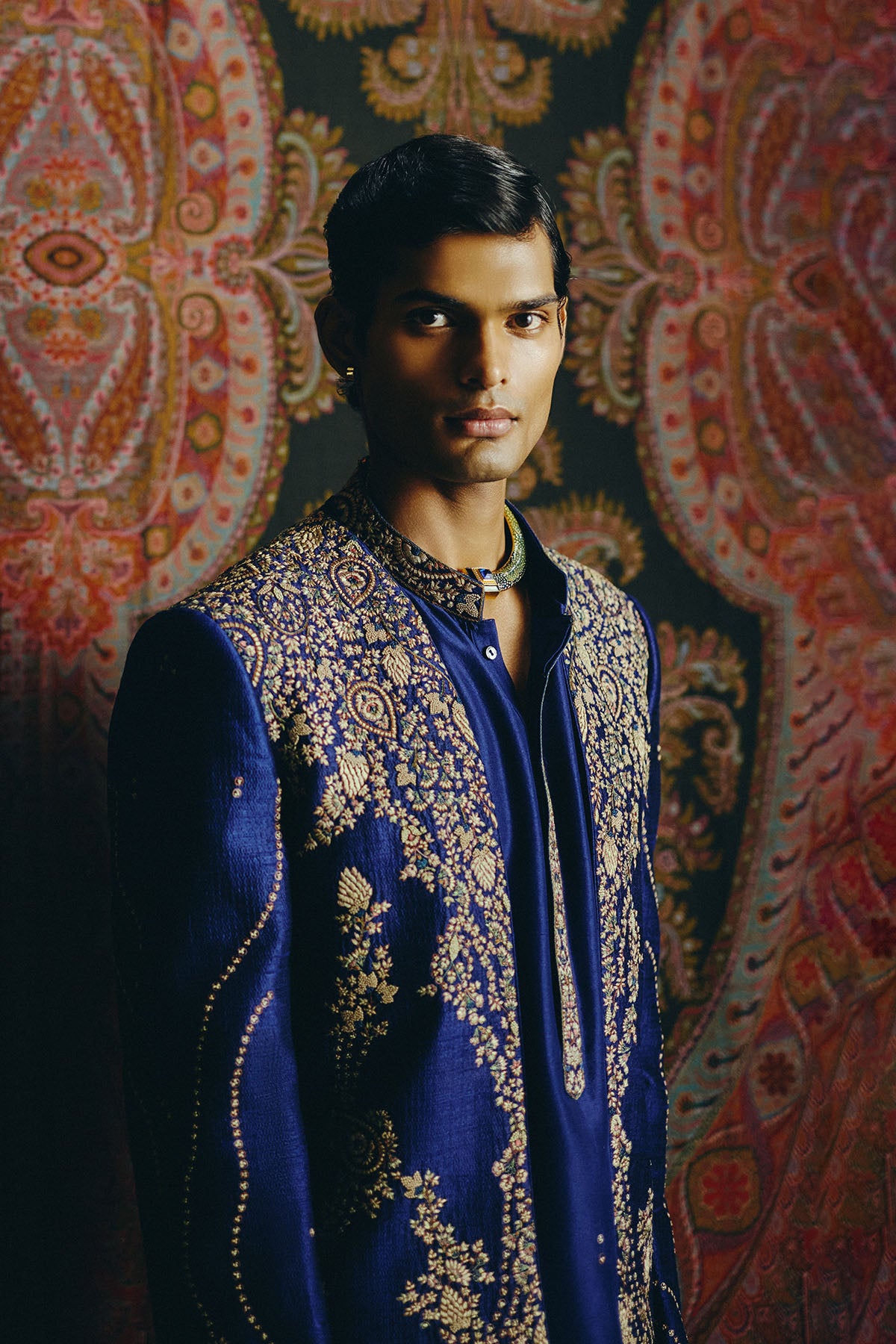Blue Heritage Open Jacket with Kurta & Pant Set