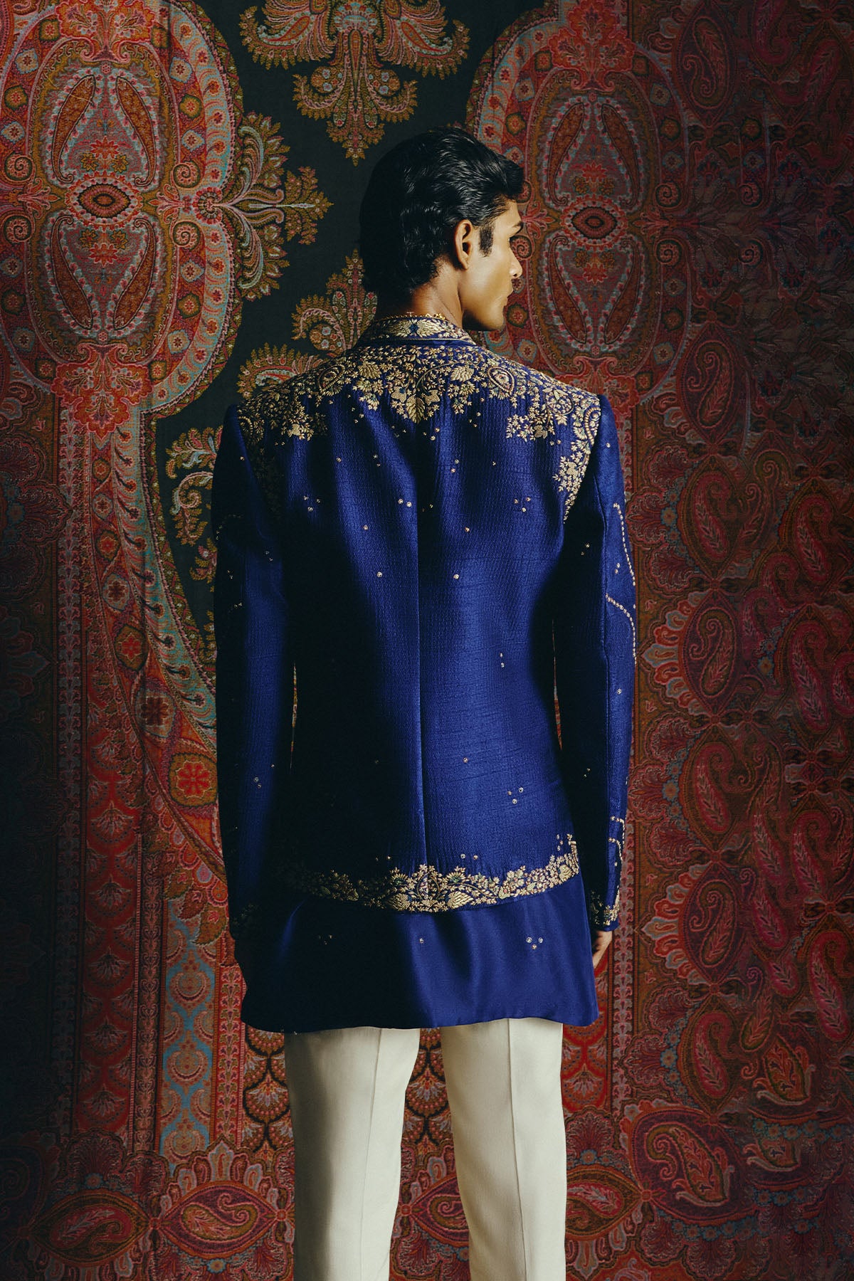 Blue Heritage Open Jacket with Kurta & Pant Set