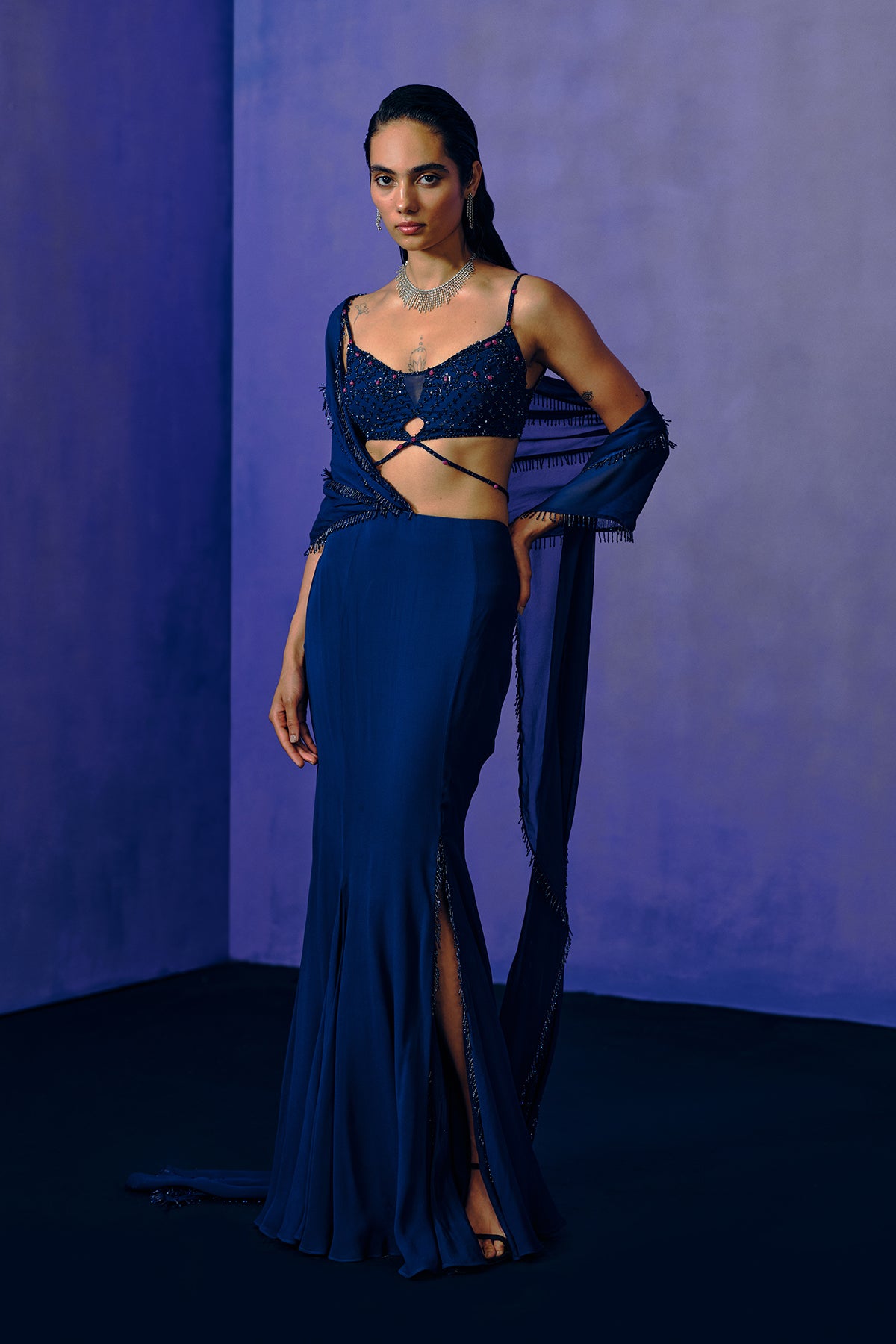 Celestial Cobalt Drape Saree