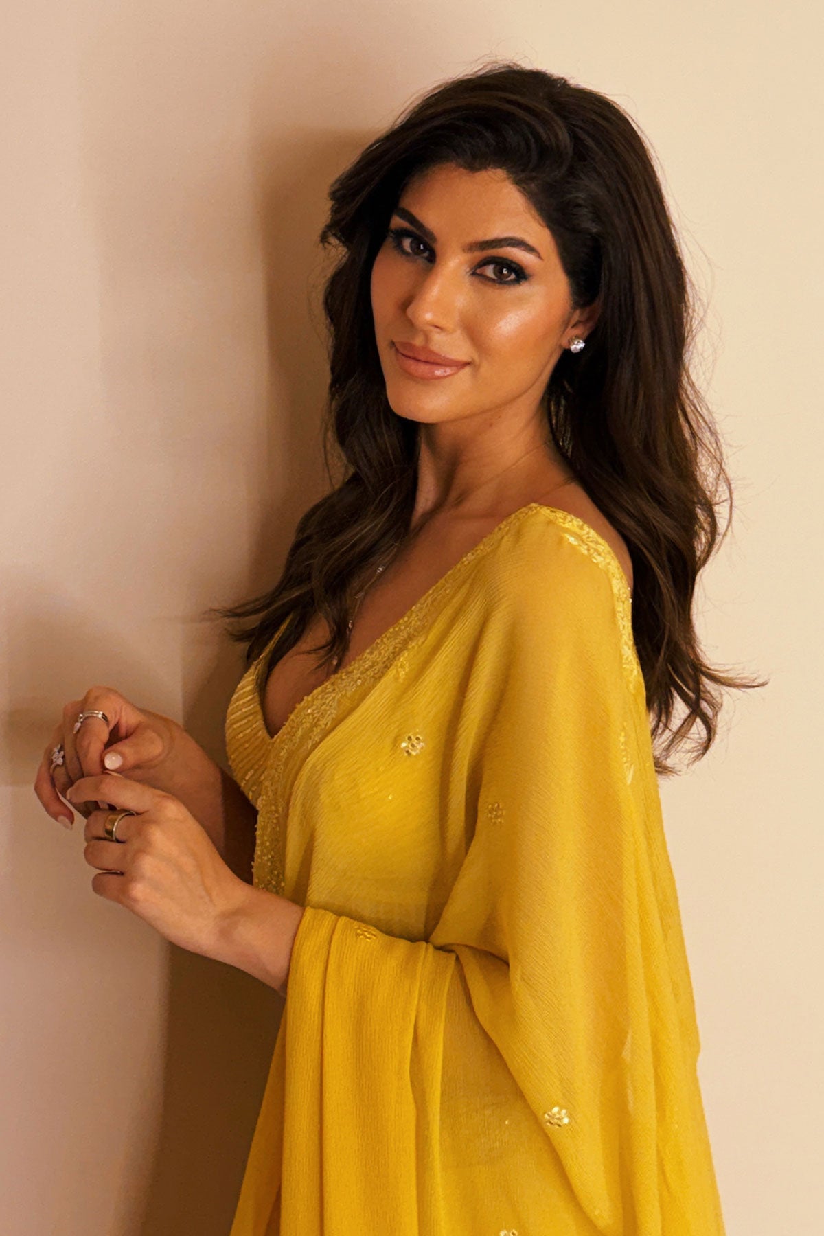 Elnaaz Norouzi in Camellia Ombre Chikankari Saree