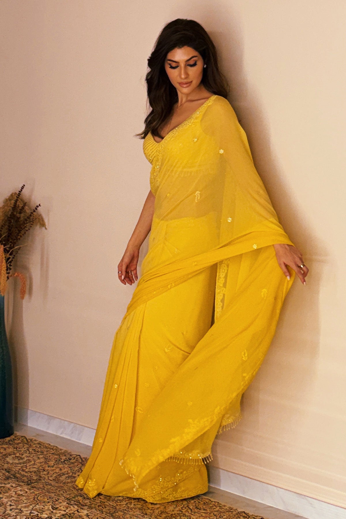 Elnaaz Norouzi in Camellia Ombre Chikankari Saree