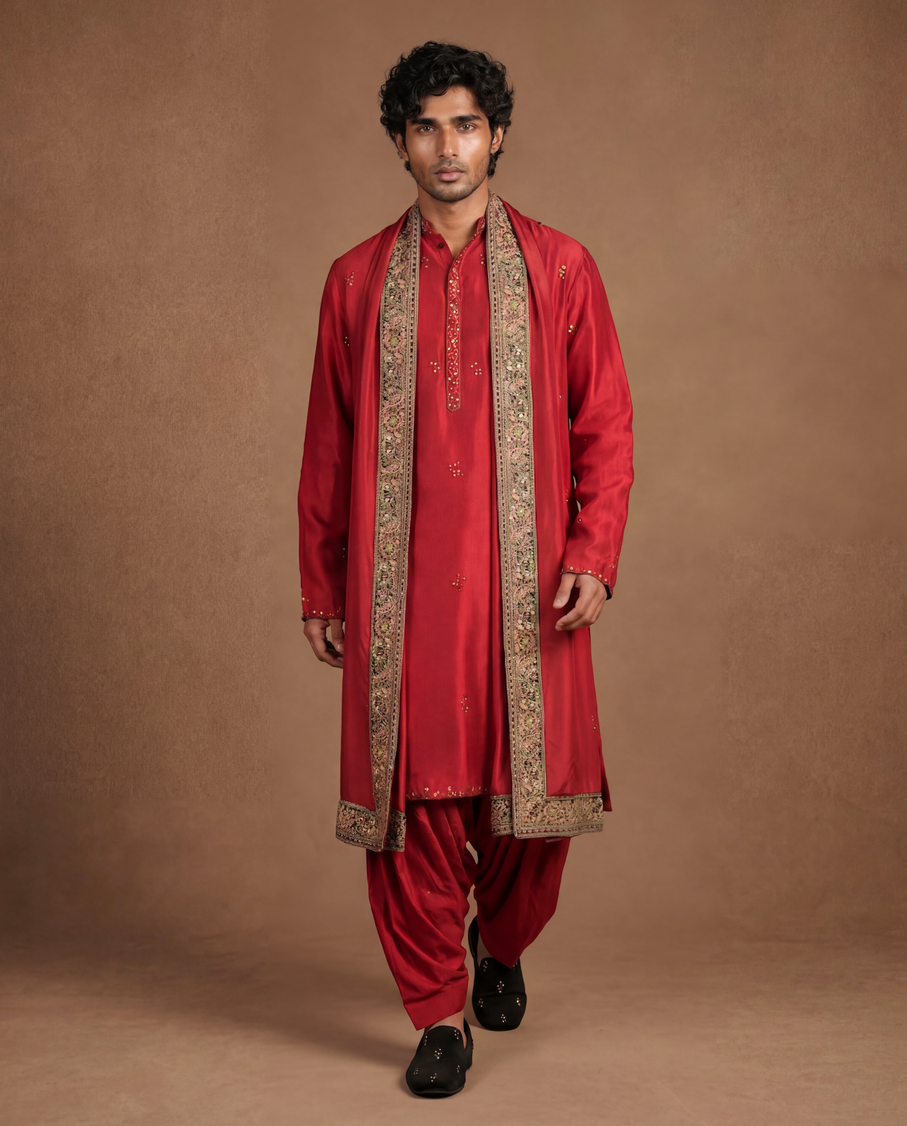 Scarlet Chikankari Kurta, Salwar & Stole Set