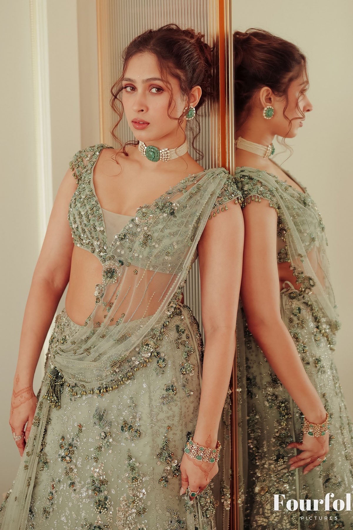 Pashmina Roshan In Elysian Mint Cocktail Lehenga