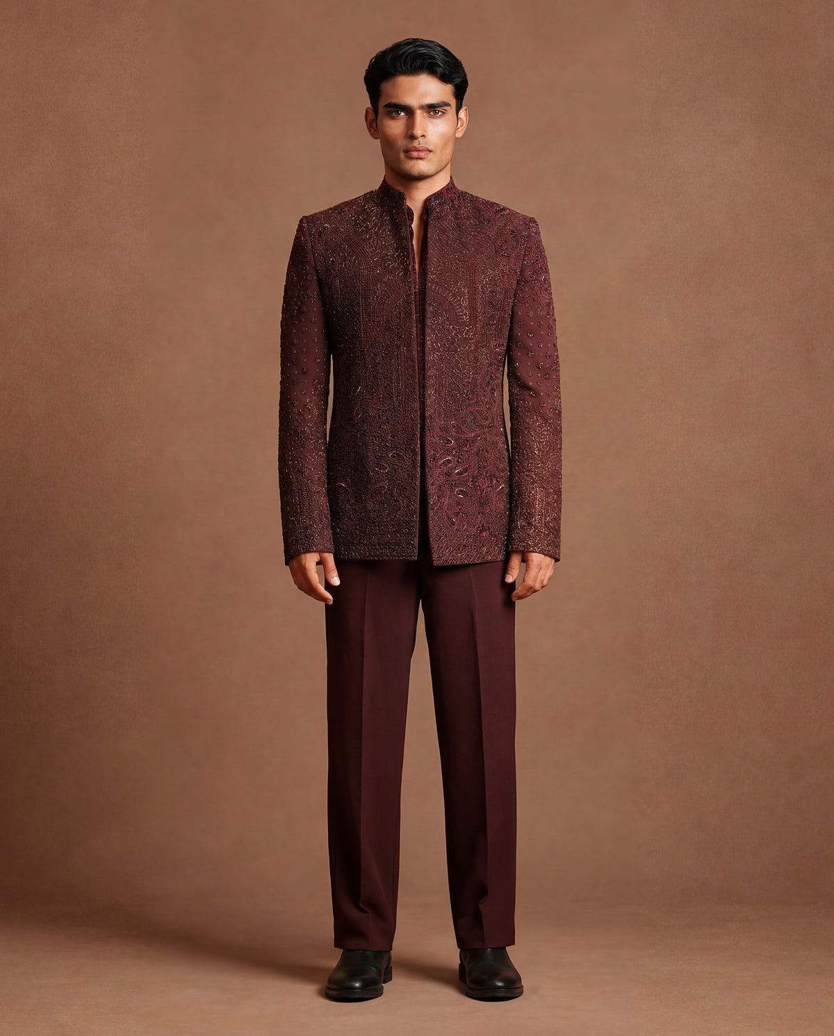 The Wine Mirage Open Jacket, Shirt & Pant Set
