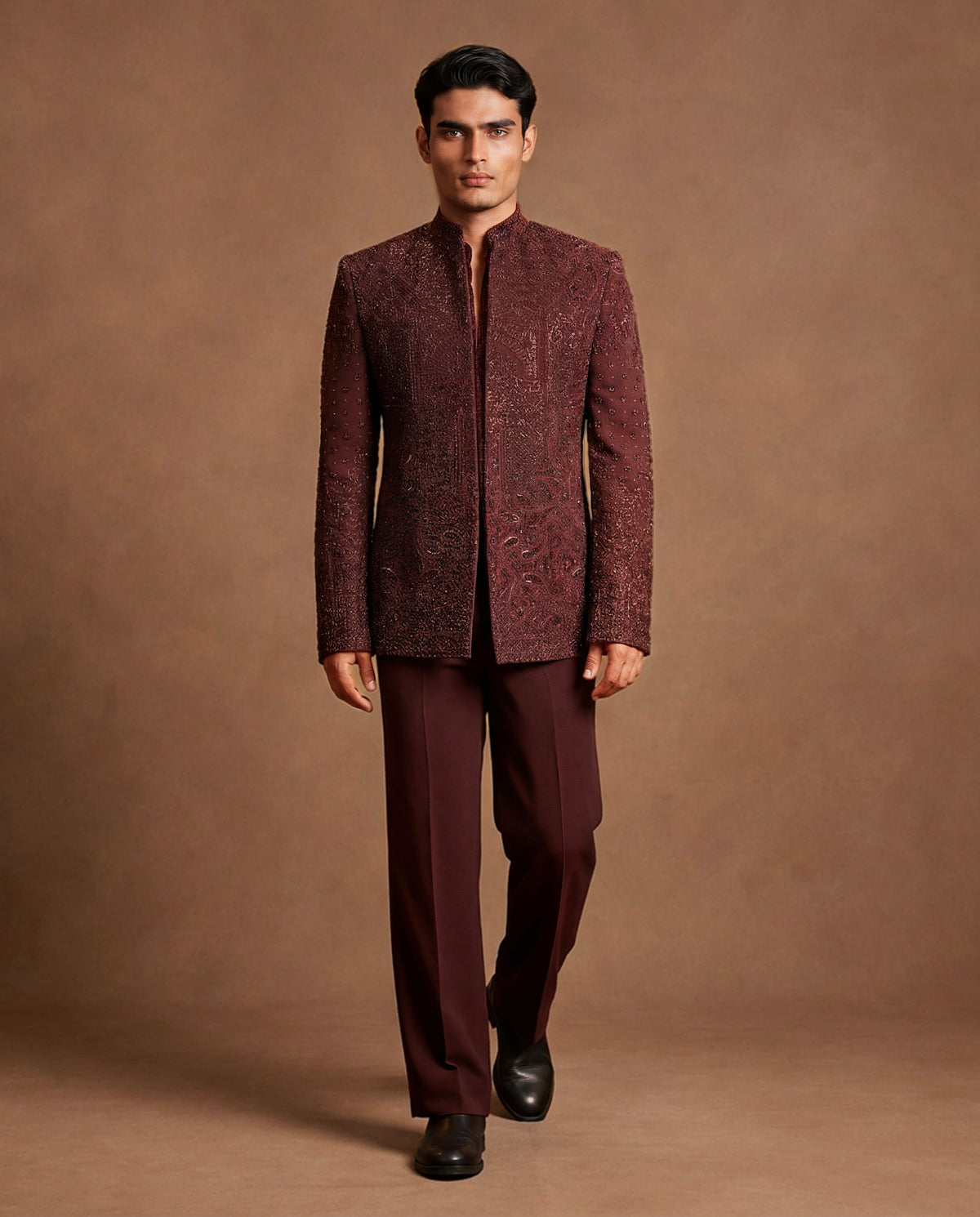 The Wine Mirage Open Jacket, Shirt & Pant Set