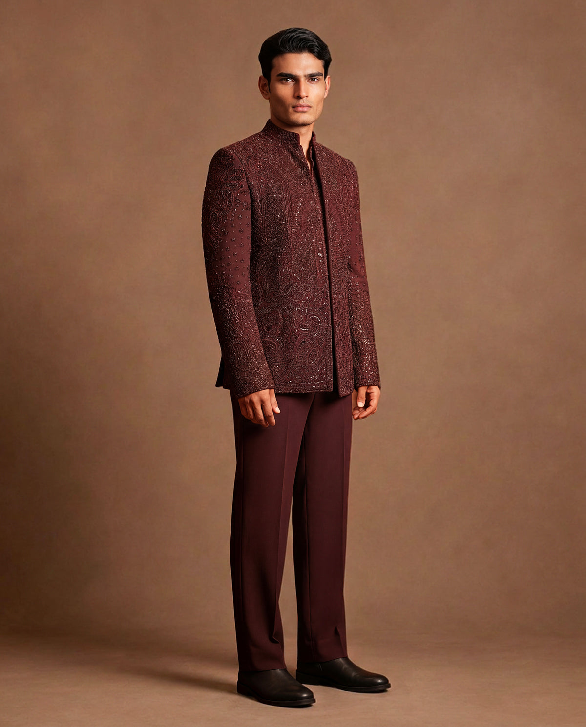 The Wine Mirage Open Jacket, Shirt & Pant Set