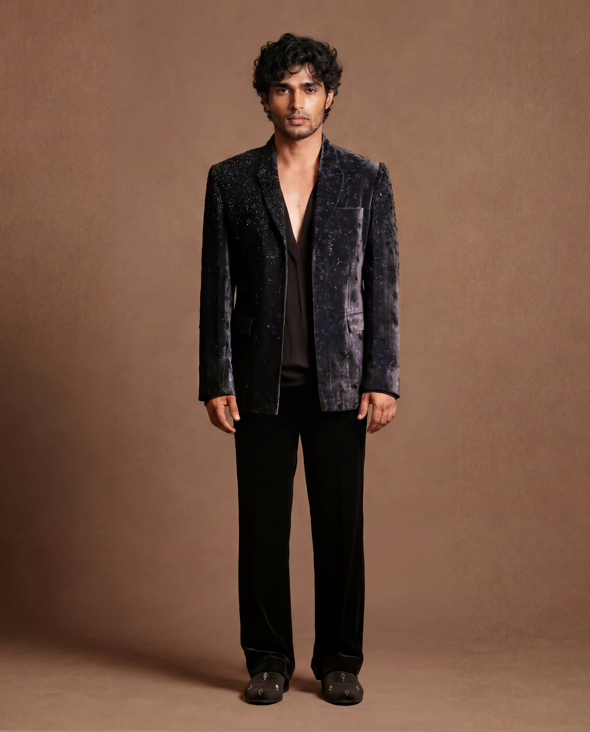 Amethyst Kashida Open Jacket, Shirt & Pant Set