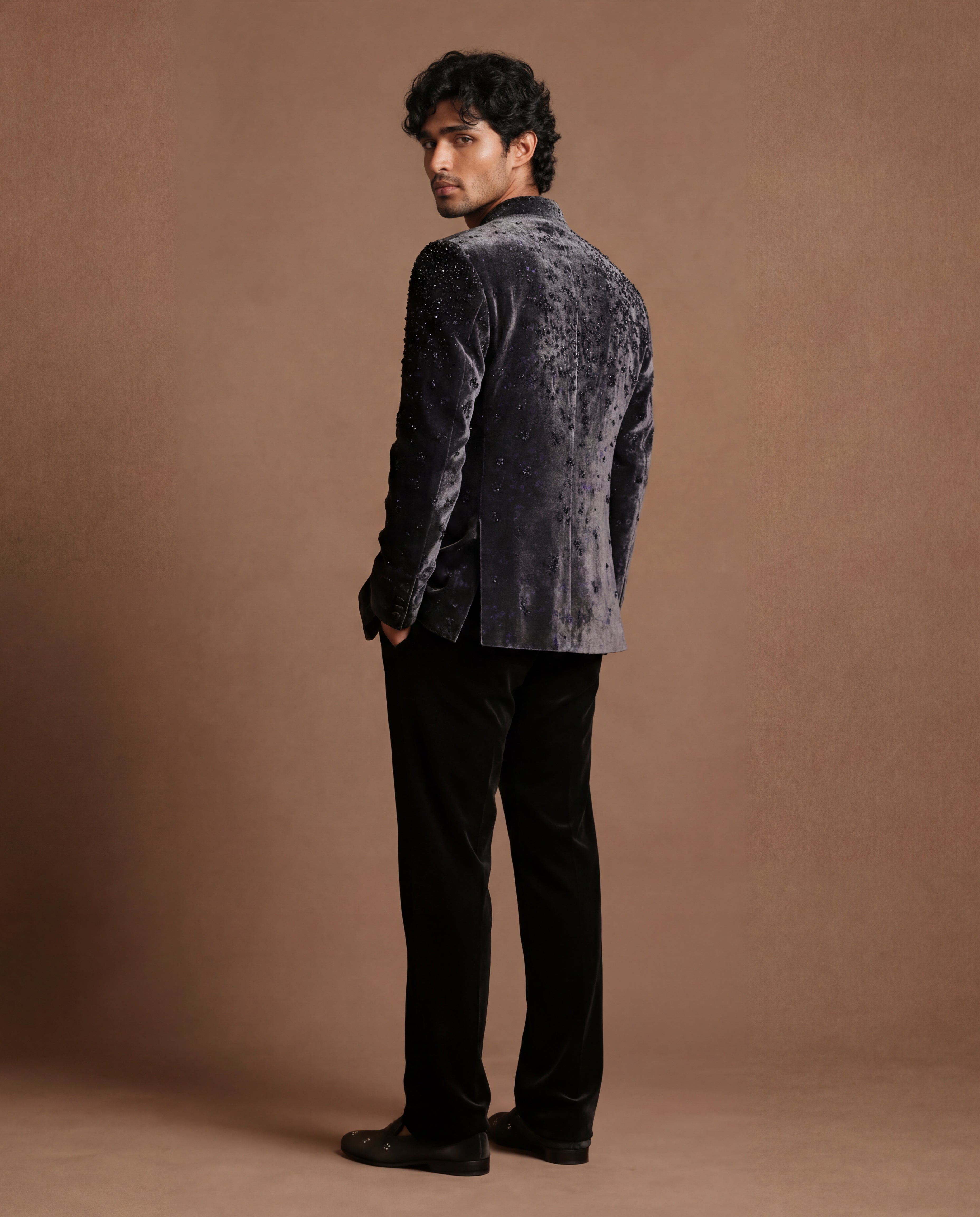 Amethyst Kashida Open Jacket, Shirt & Pant Set