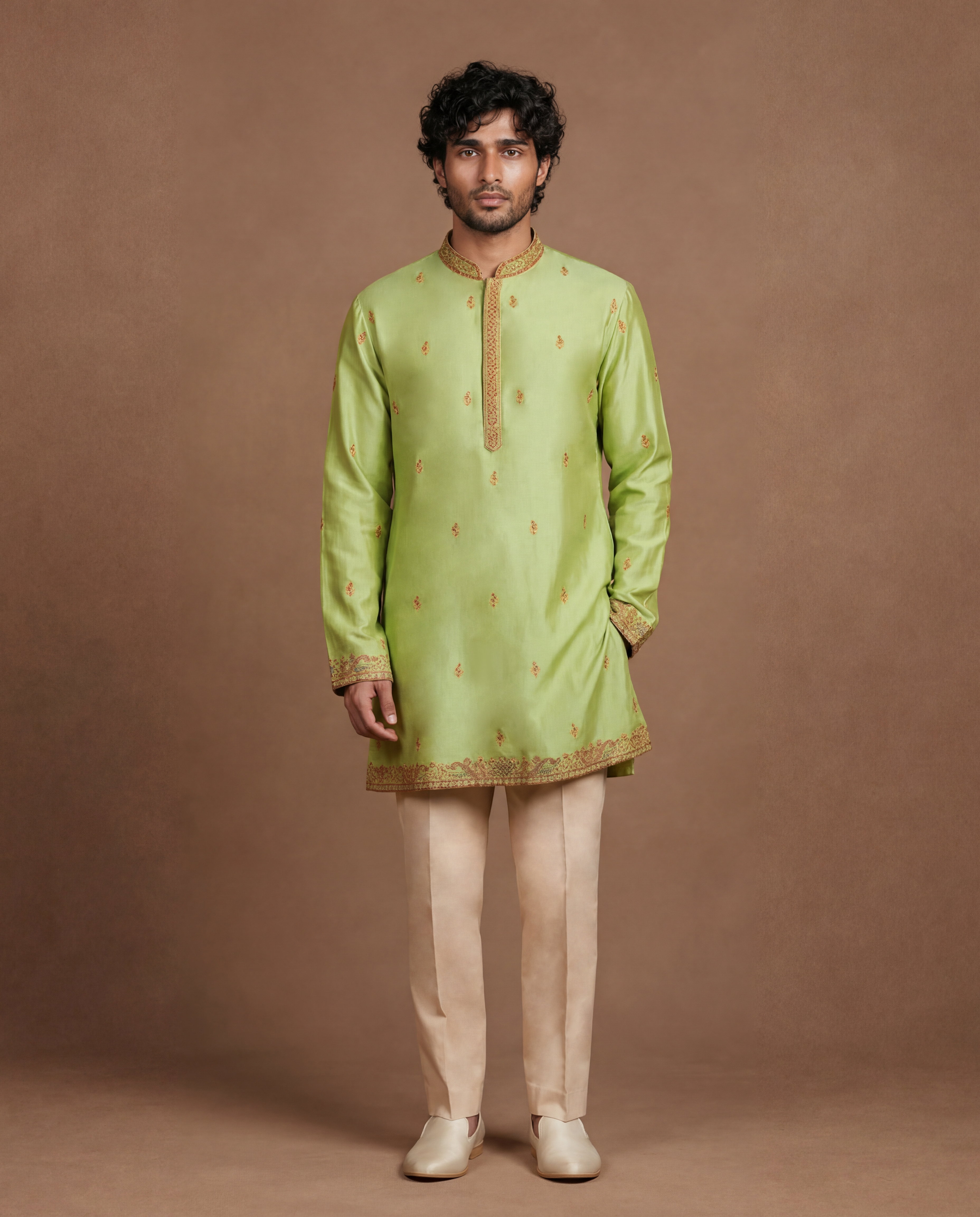 Chartreuse Kashidakari Kurta Set