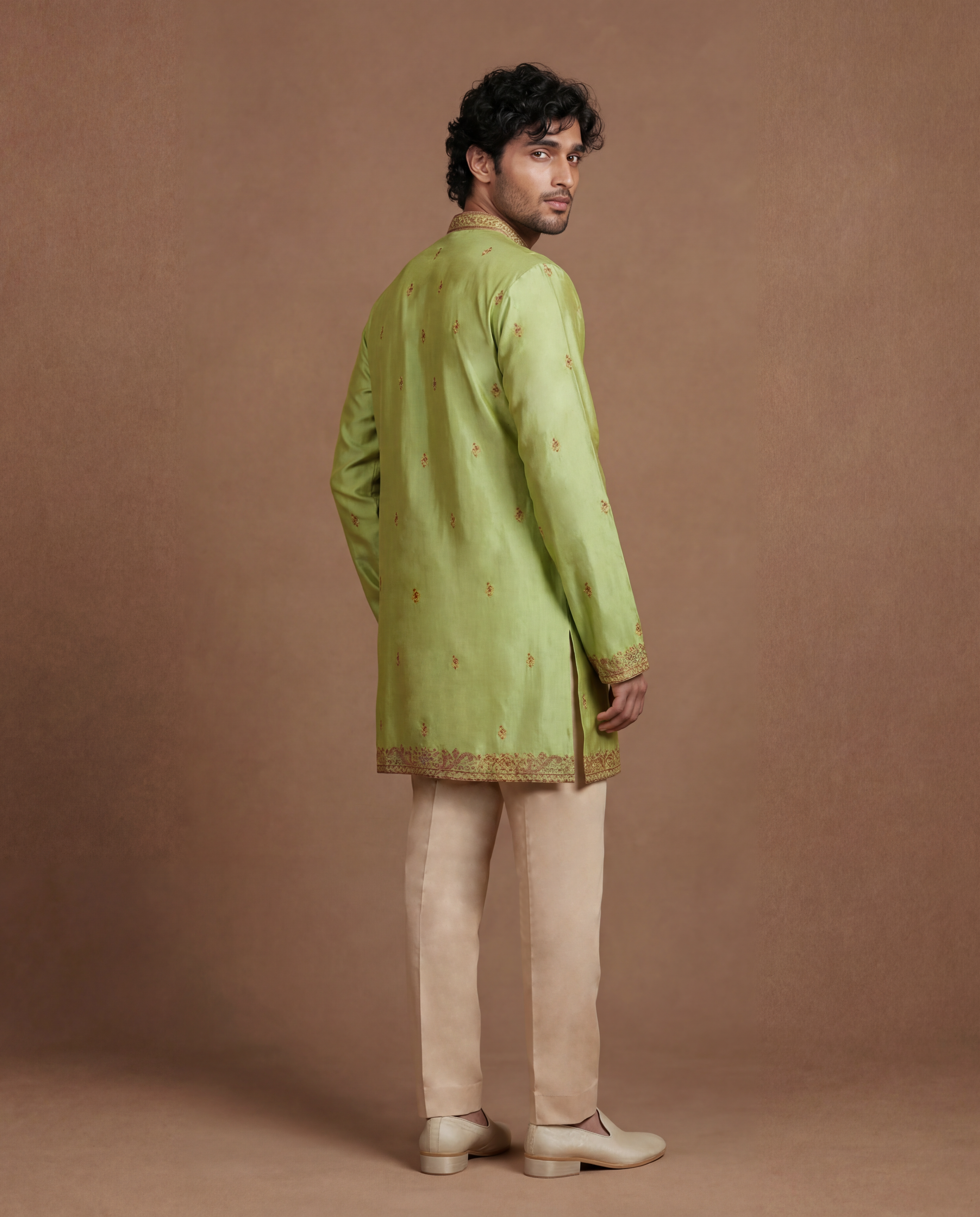 Chartreuse Kashidakari Kurta Set