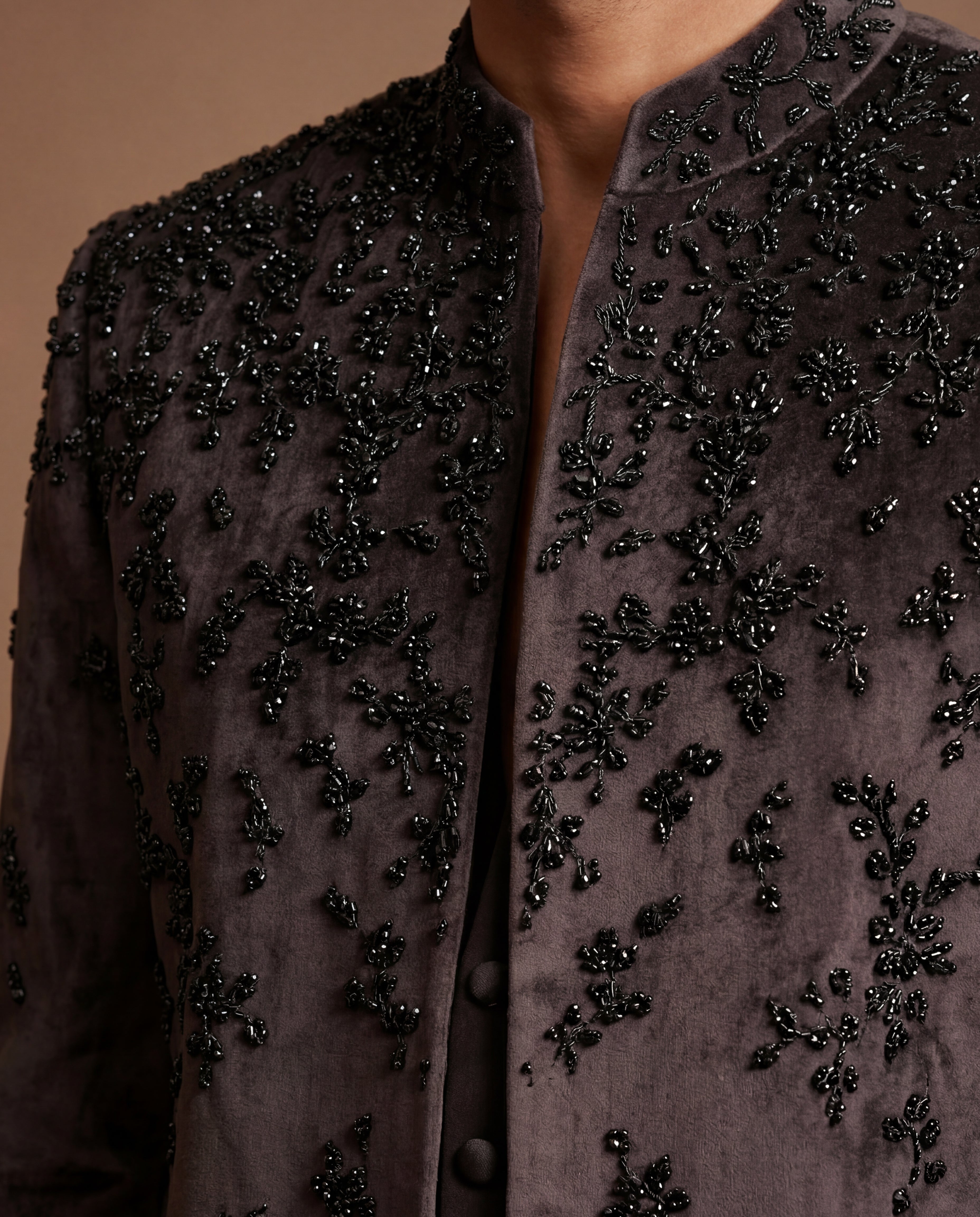 Plum Cascade Open Jacket, Shirt & Pant Set