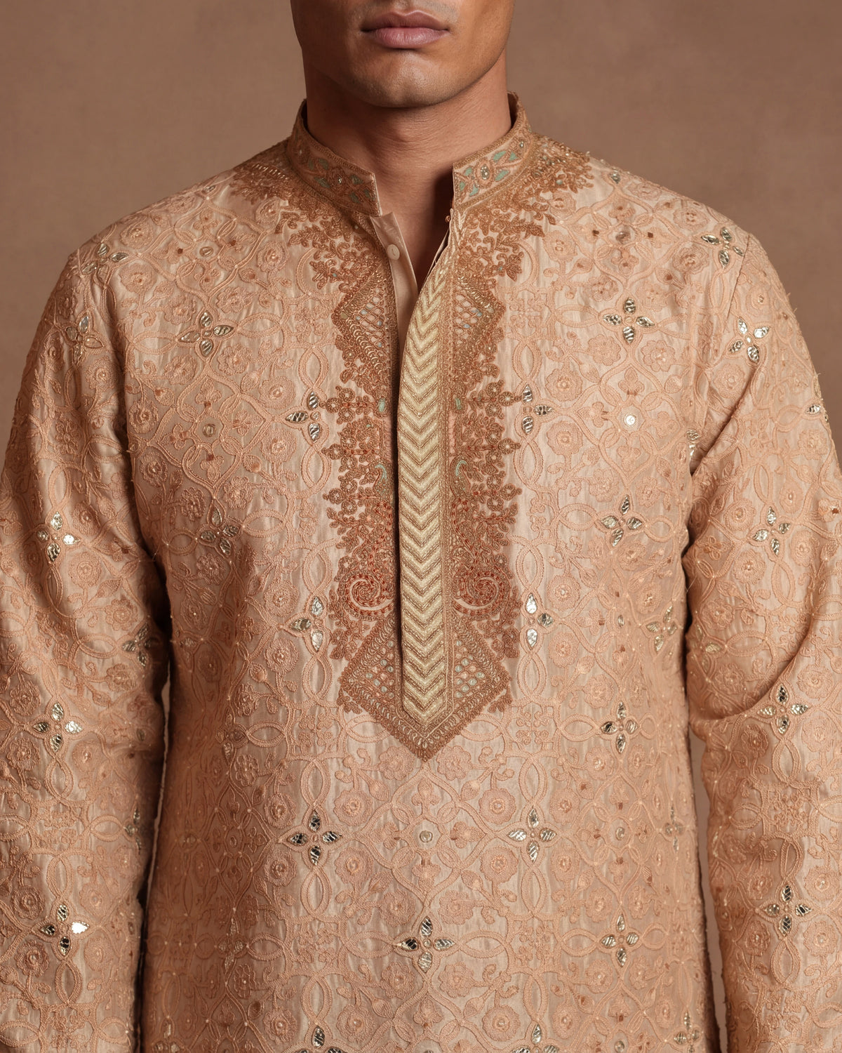 Alabaster Dori & Mirror-Embroidered Kurta Set