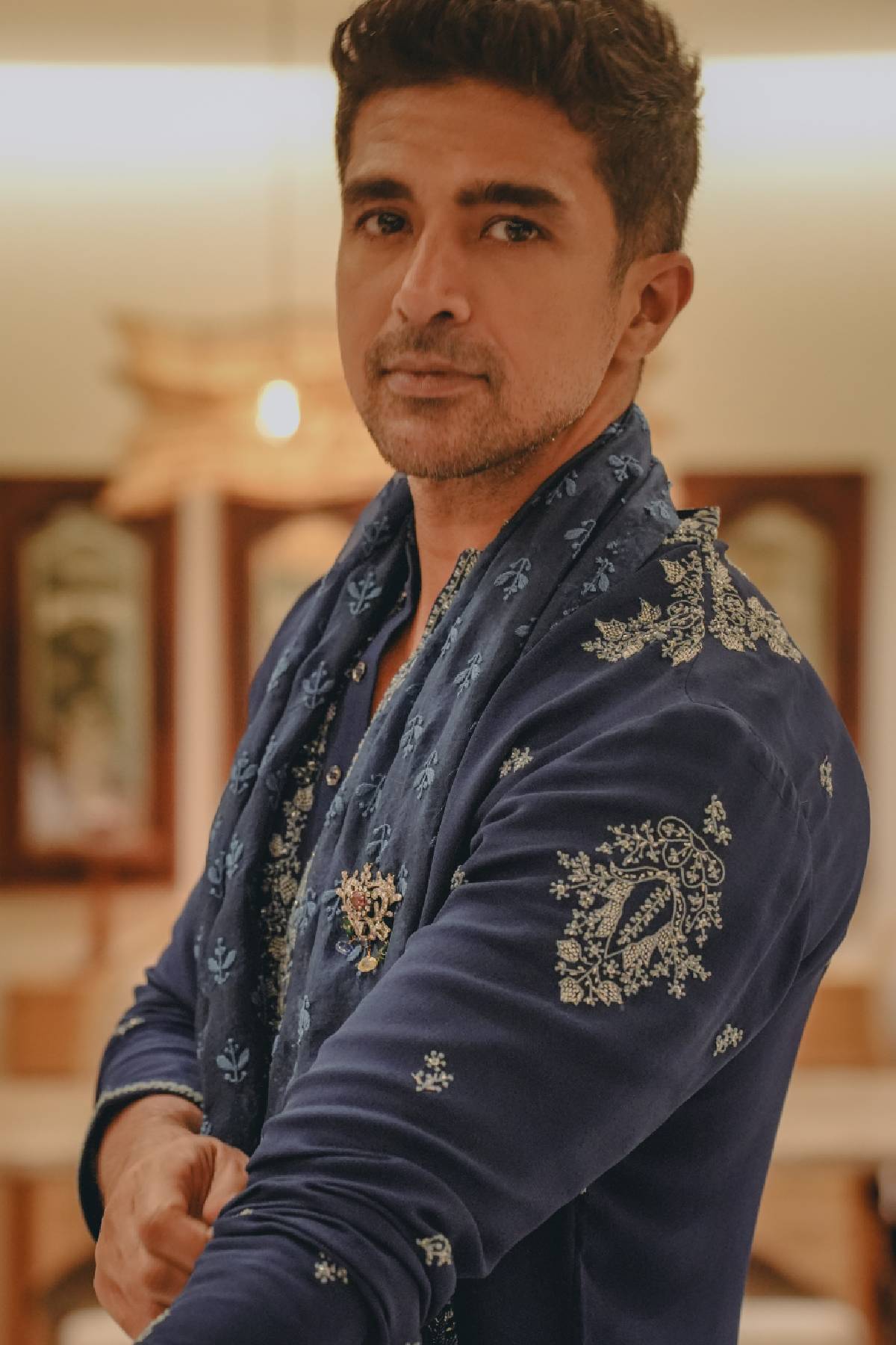 Saqib Saleem in Indigo Élan Kurta & Salwar set