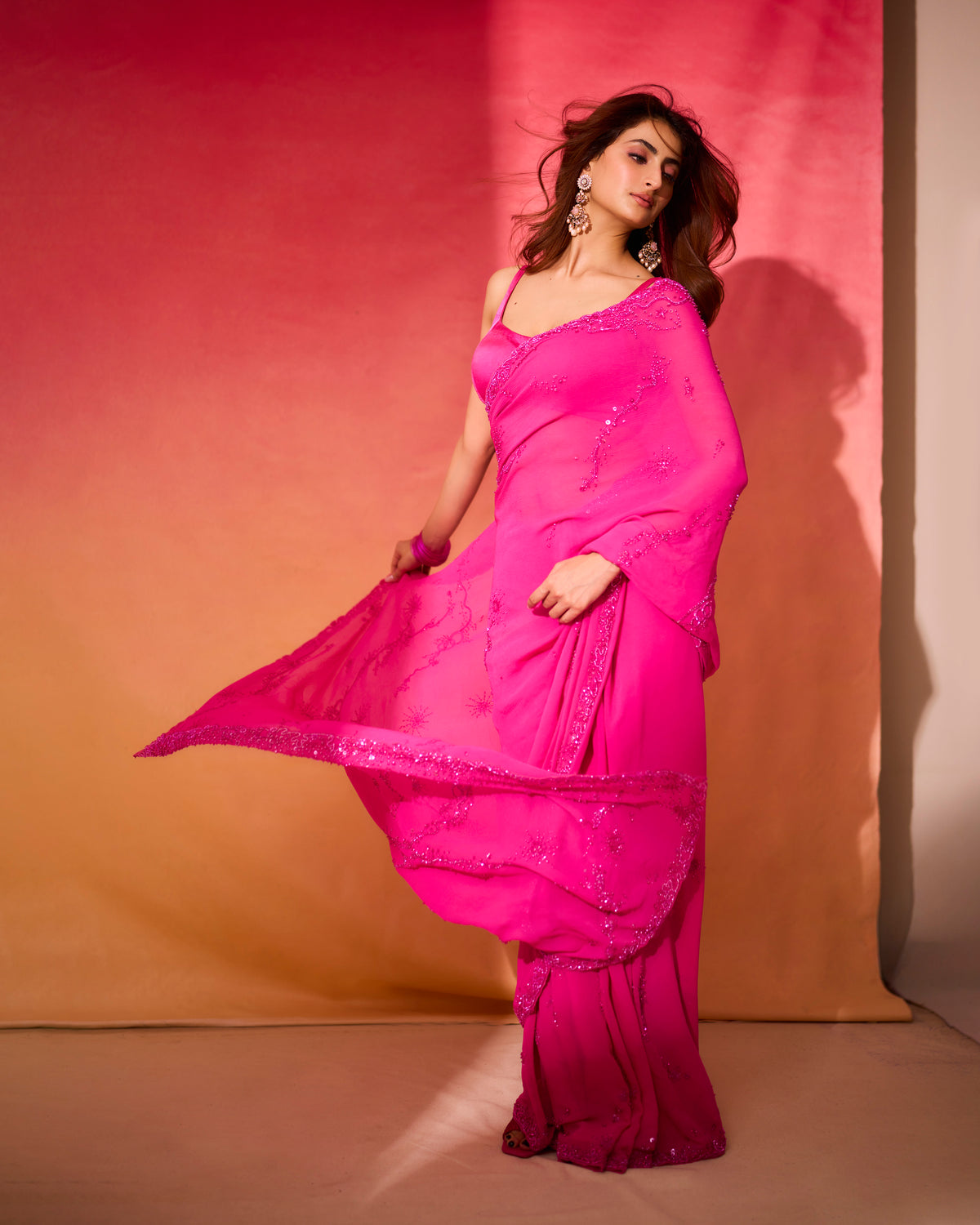 Palak Tiwari in Fuchsia Éclat Saree