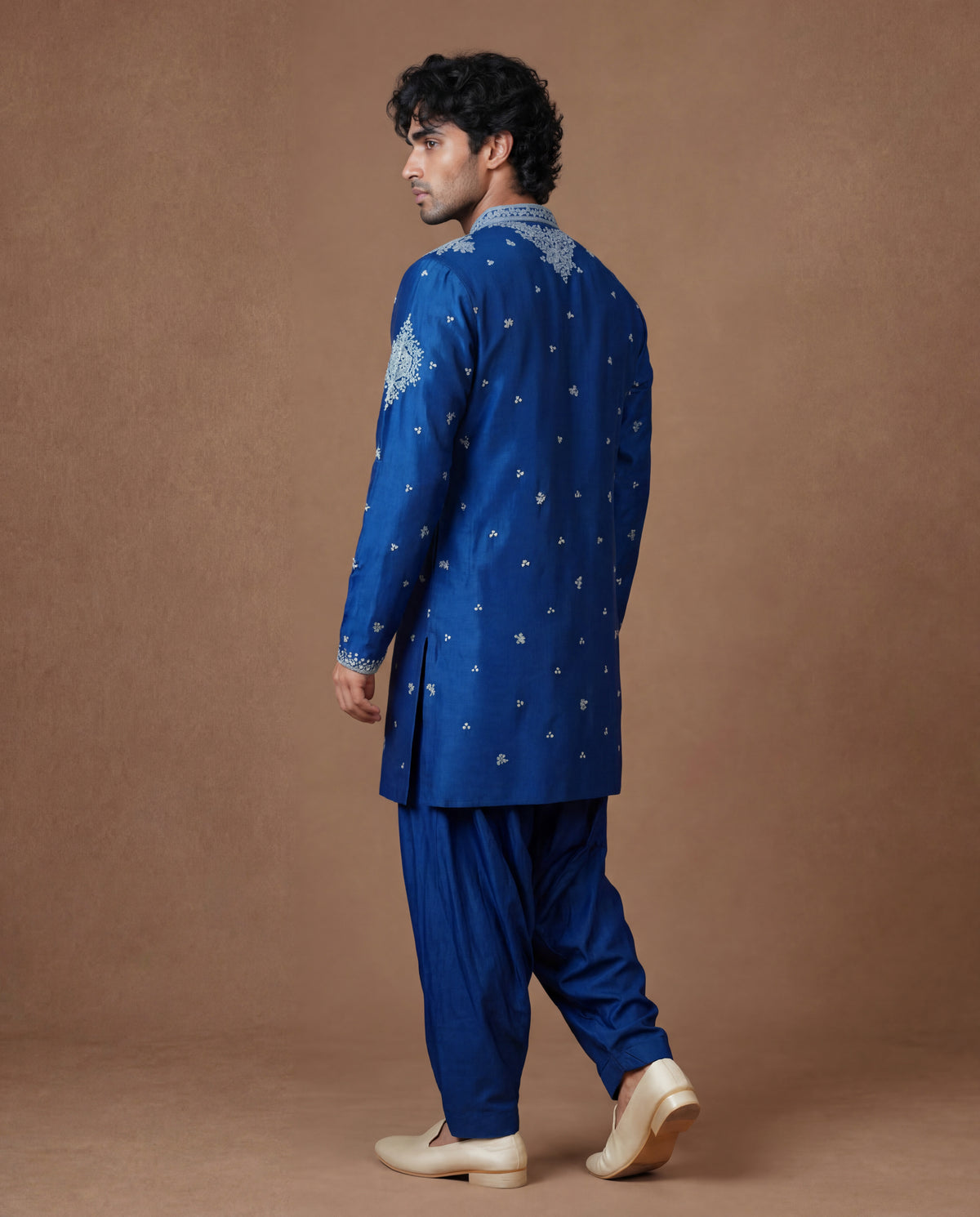 Imperial Blue Hand-Embroidered Silk Ensemble