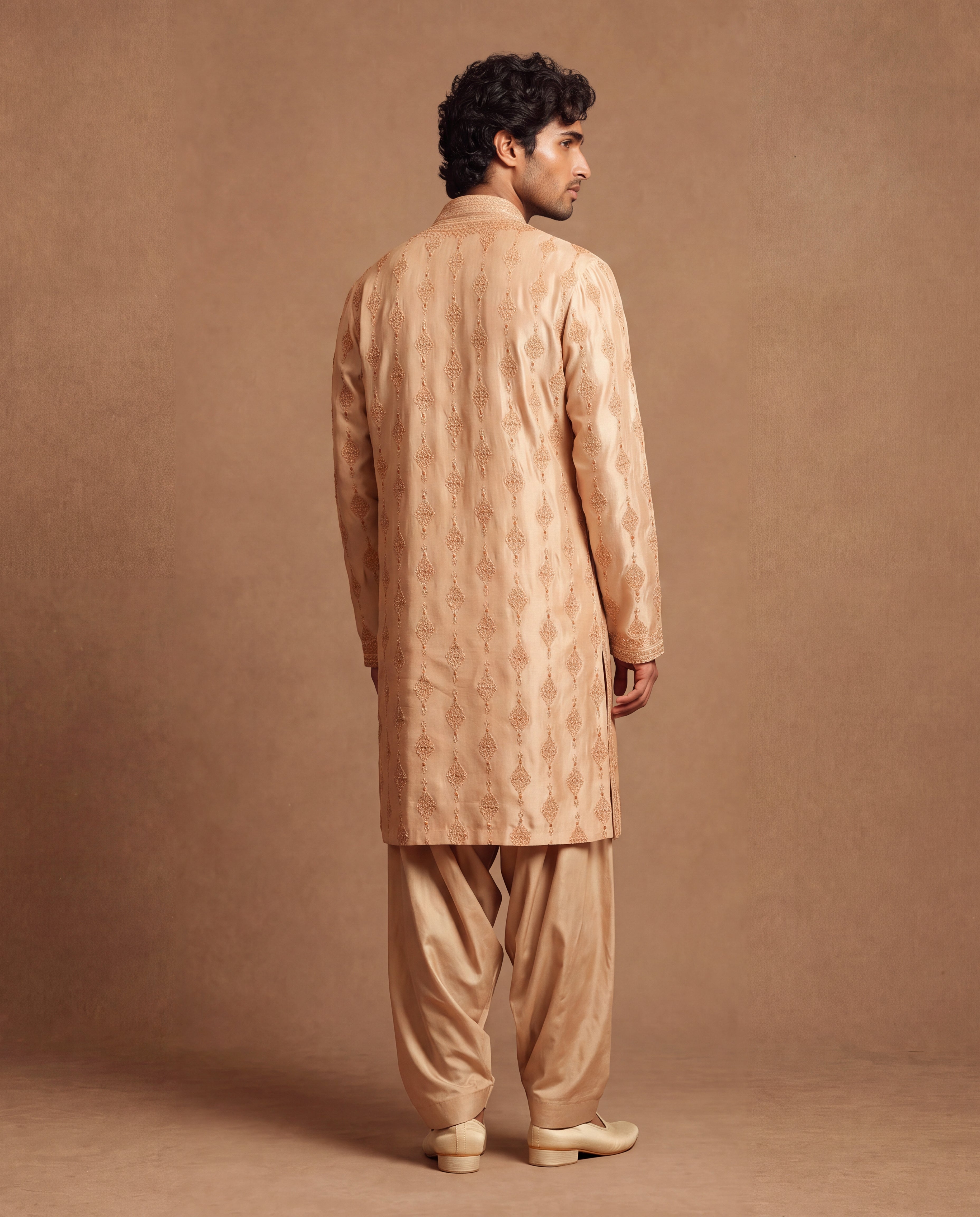 Beige Emboidered Silk Kurta & Salwar Set