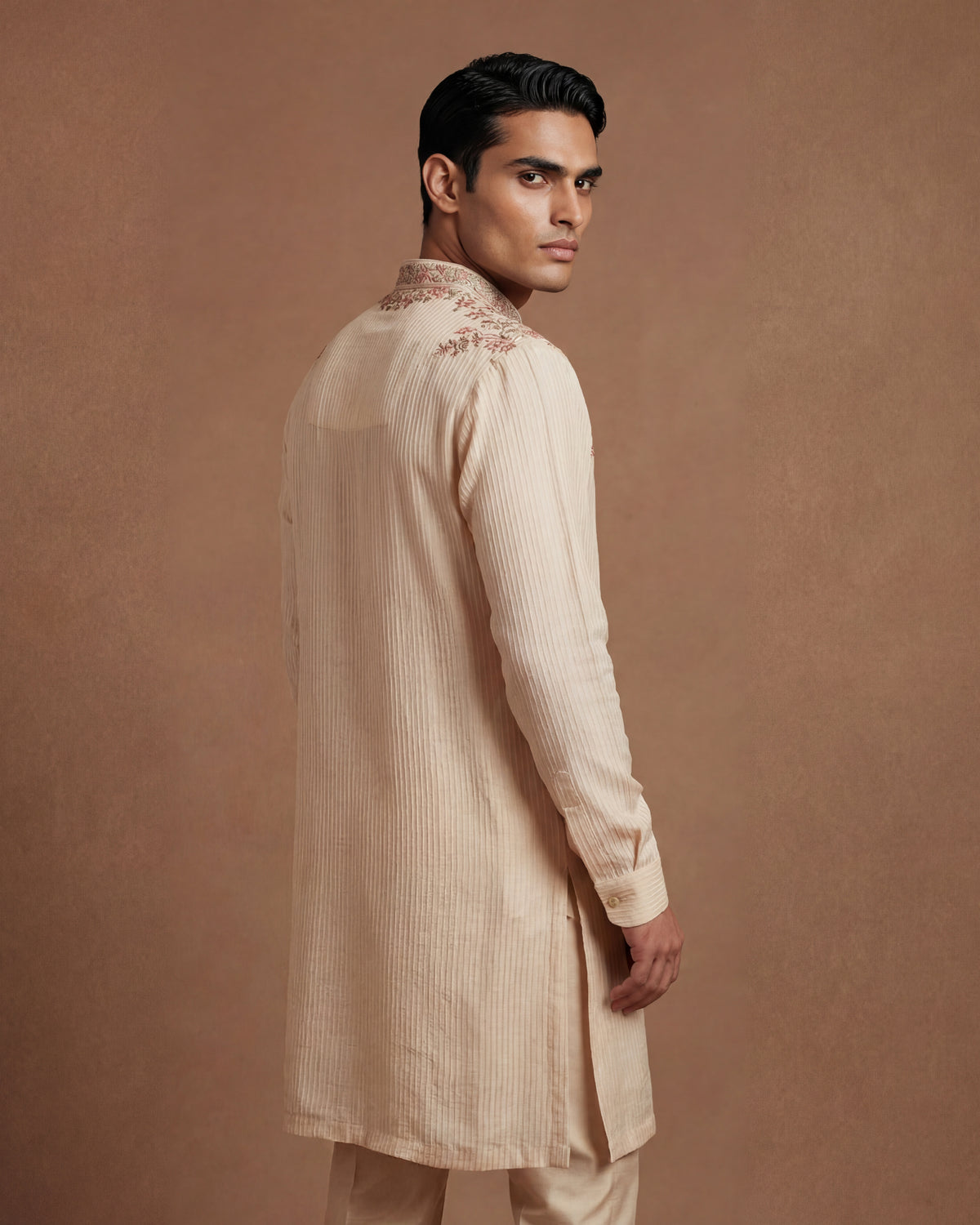 Ivory Pintuck & Pearl Kashidakari Silk Kurta Set