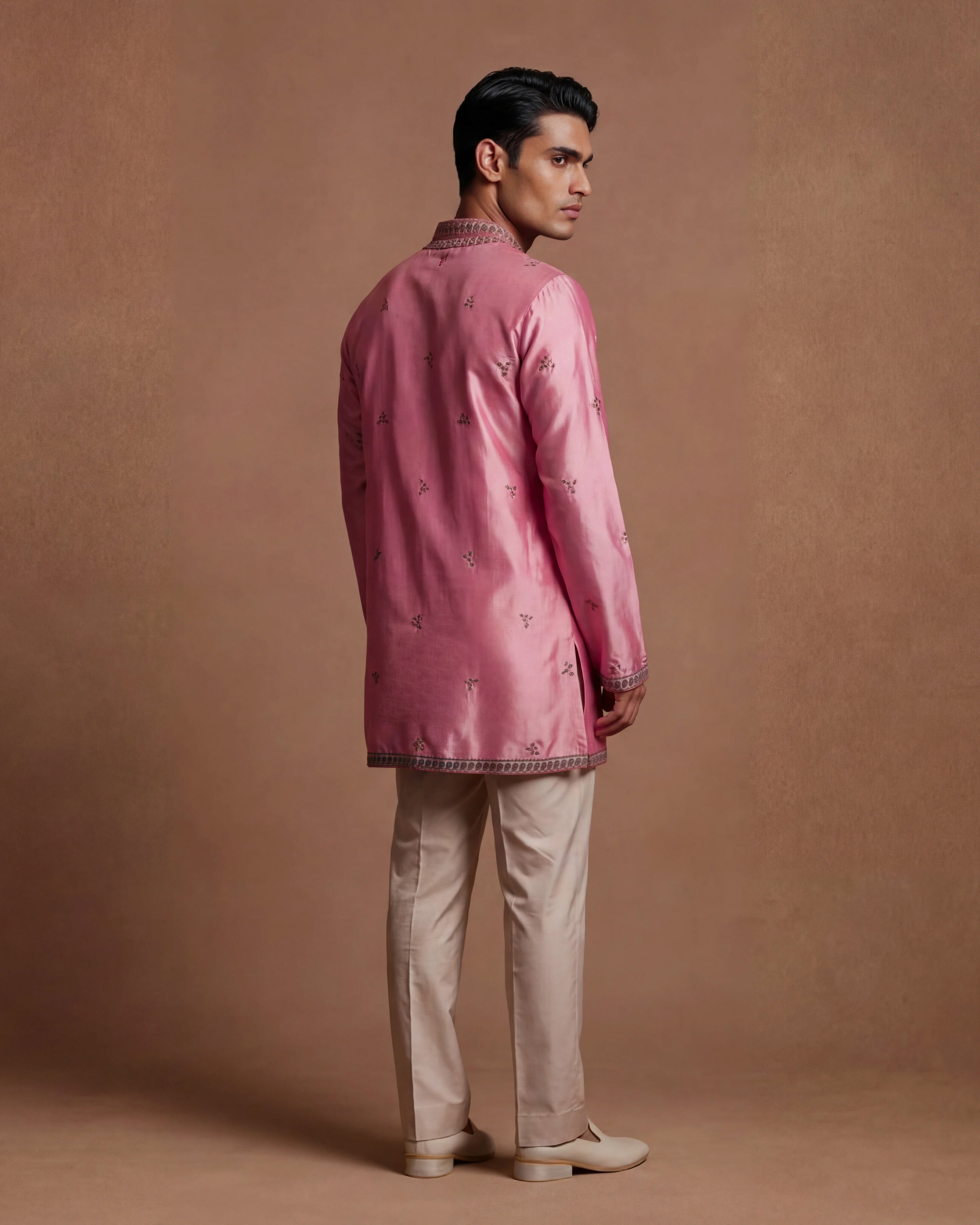 Pink Kashidakari Silk Kurta & Trouser Set