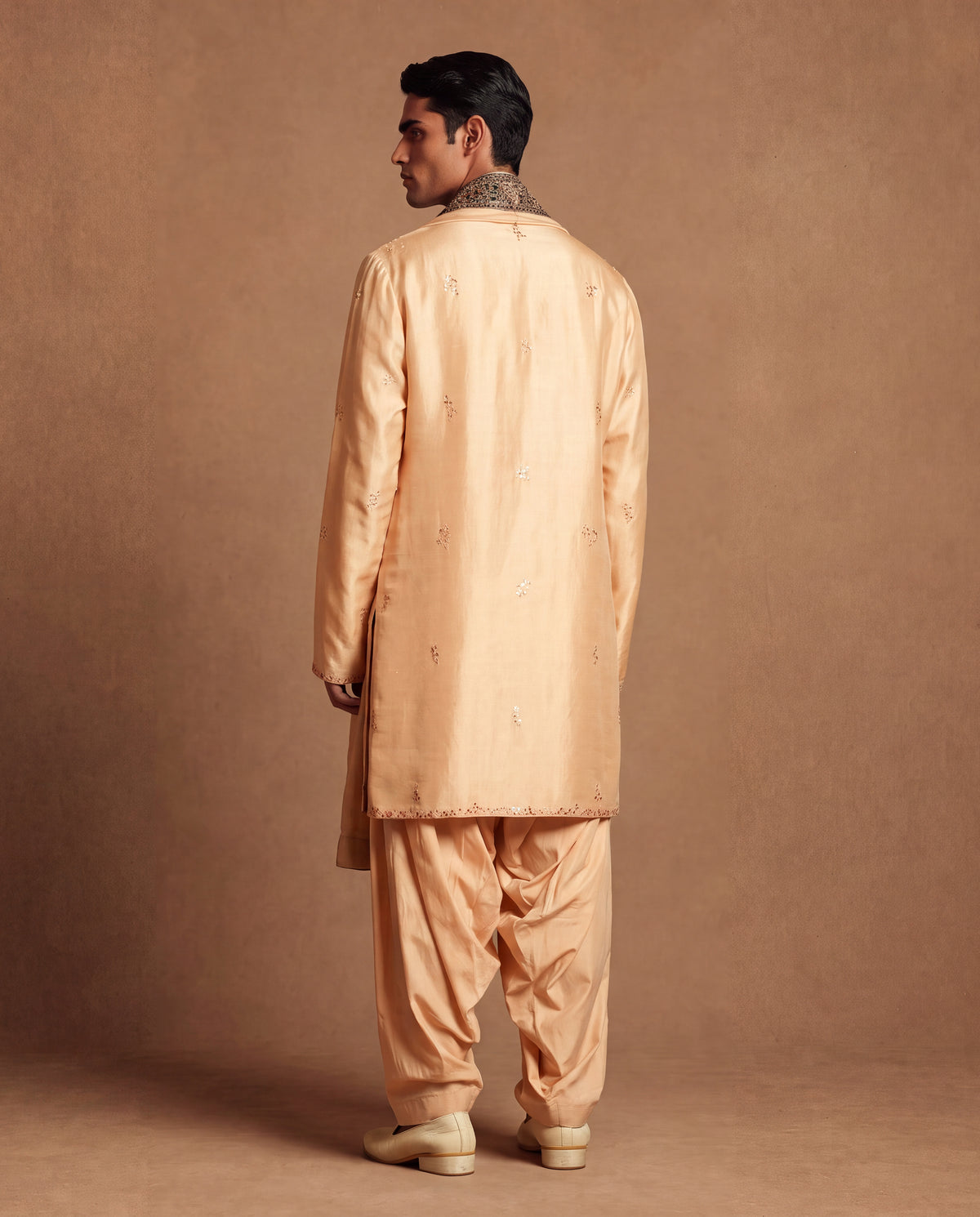 Beige Hand Embroidered Silk Kurta Set