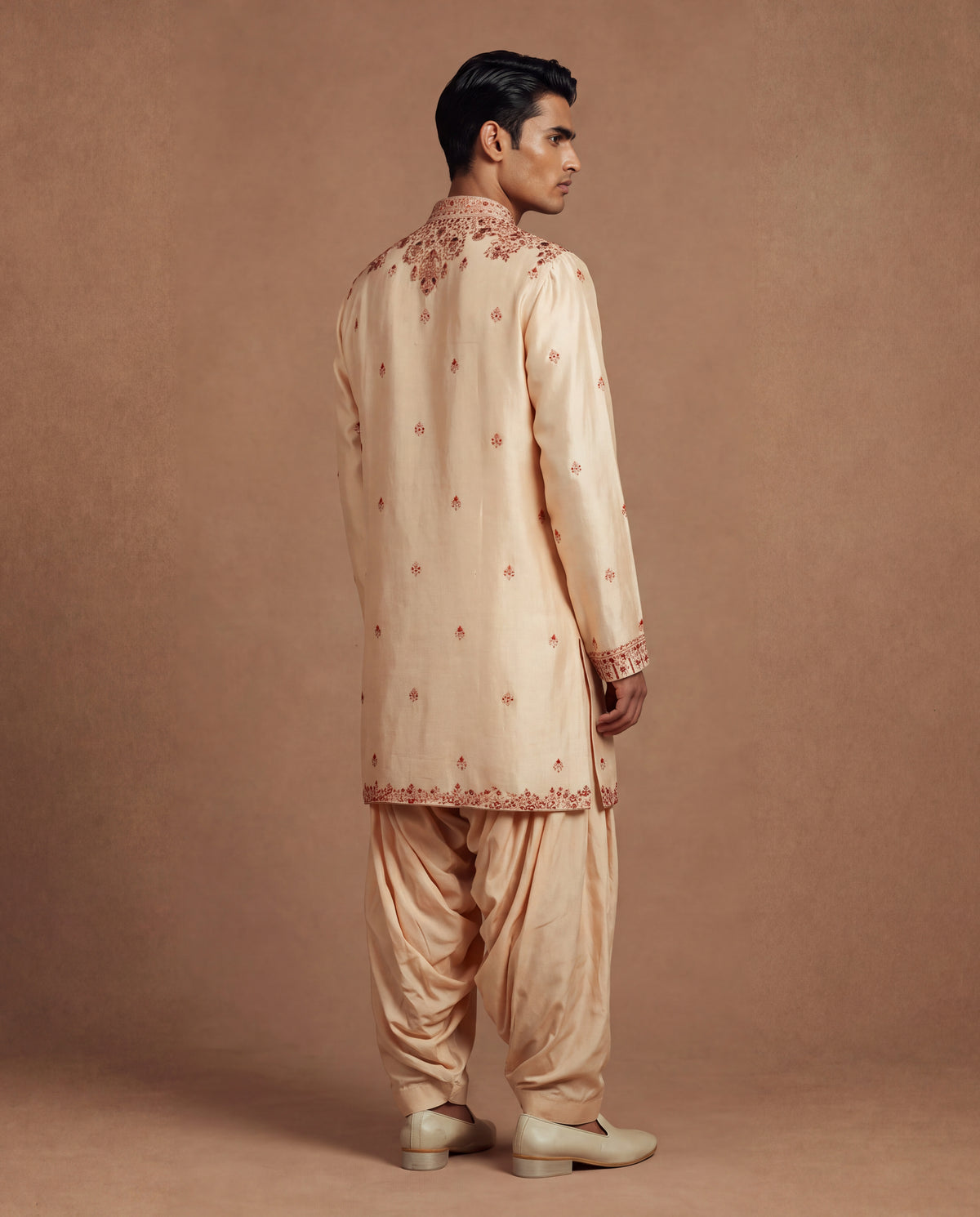 Bisque Kashidakari Silk Kurta & Salwar Set
