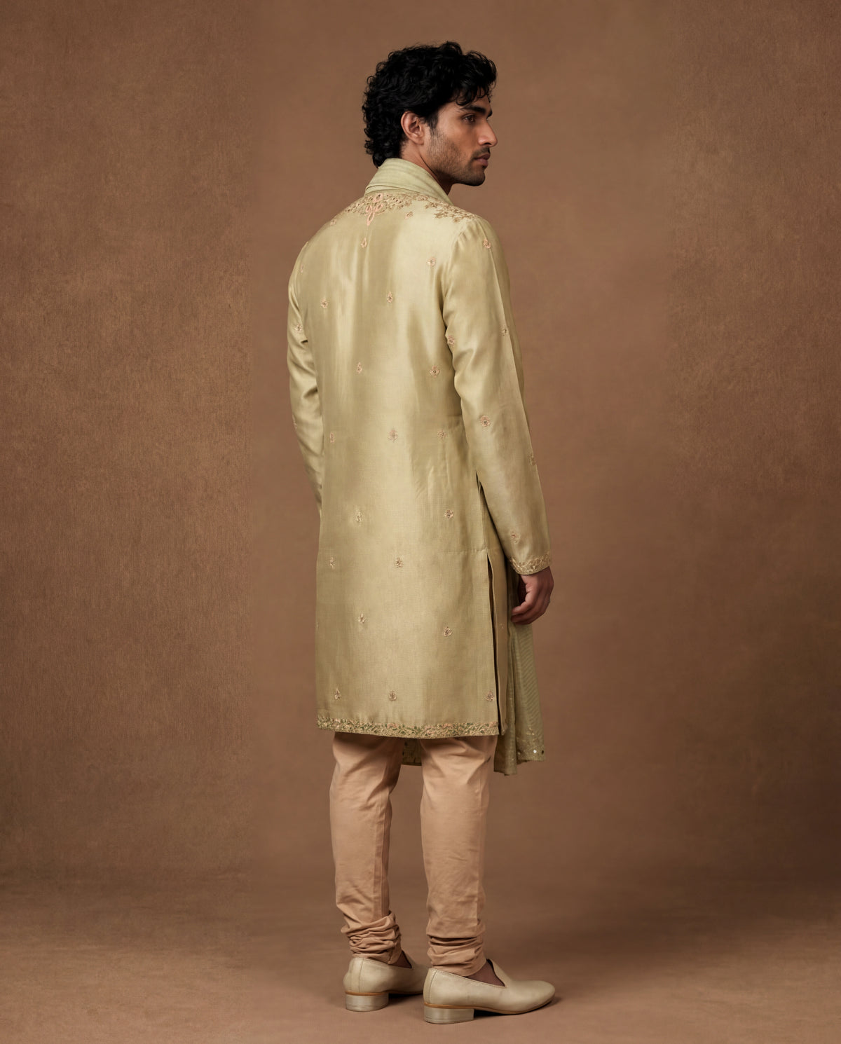 Mint Kashidakari Silk Kurta Set with Stole