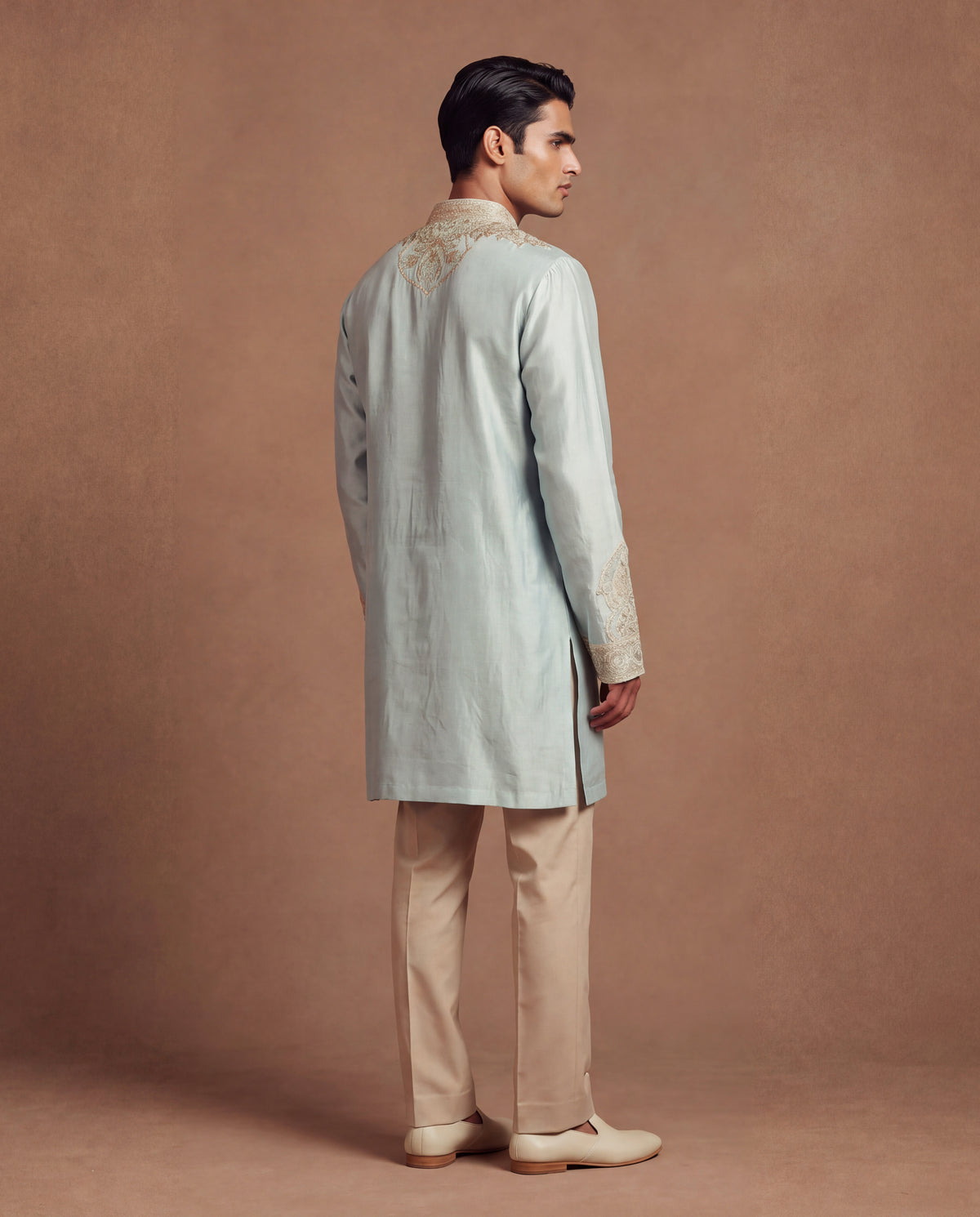 Cerulean Embroidered Silk Kurta & Pant Set