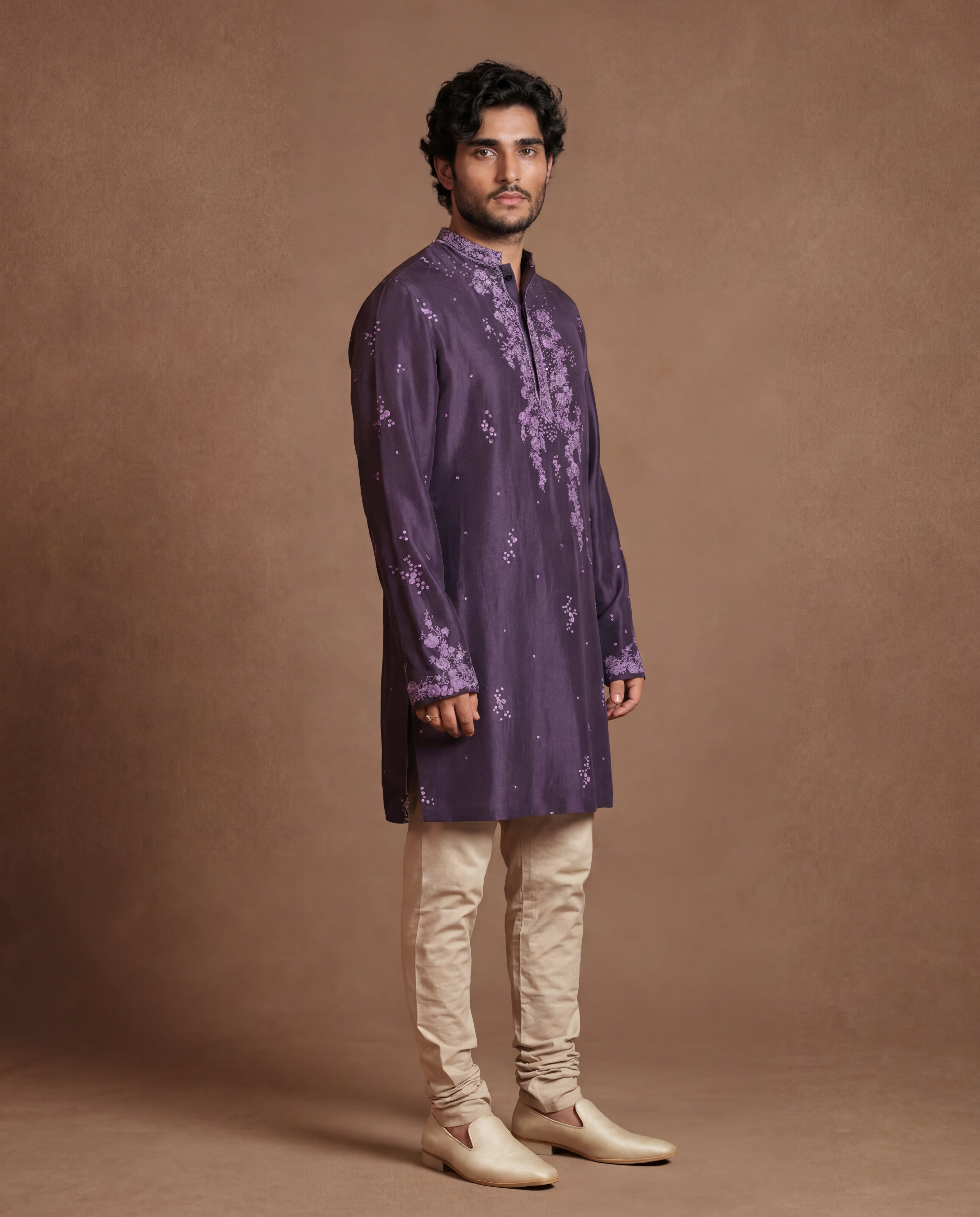 Imperial Purple Chikankari Silk Kurta Set