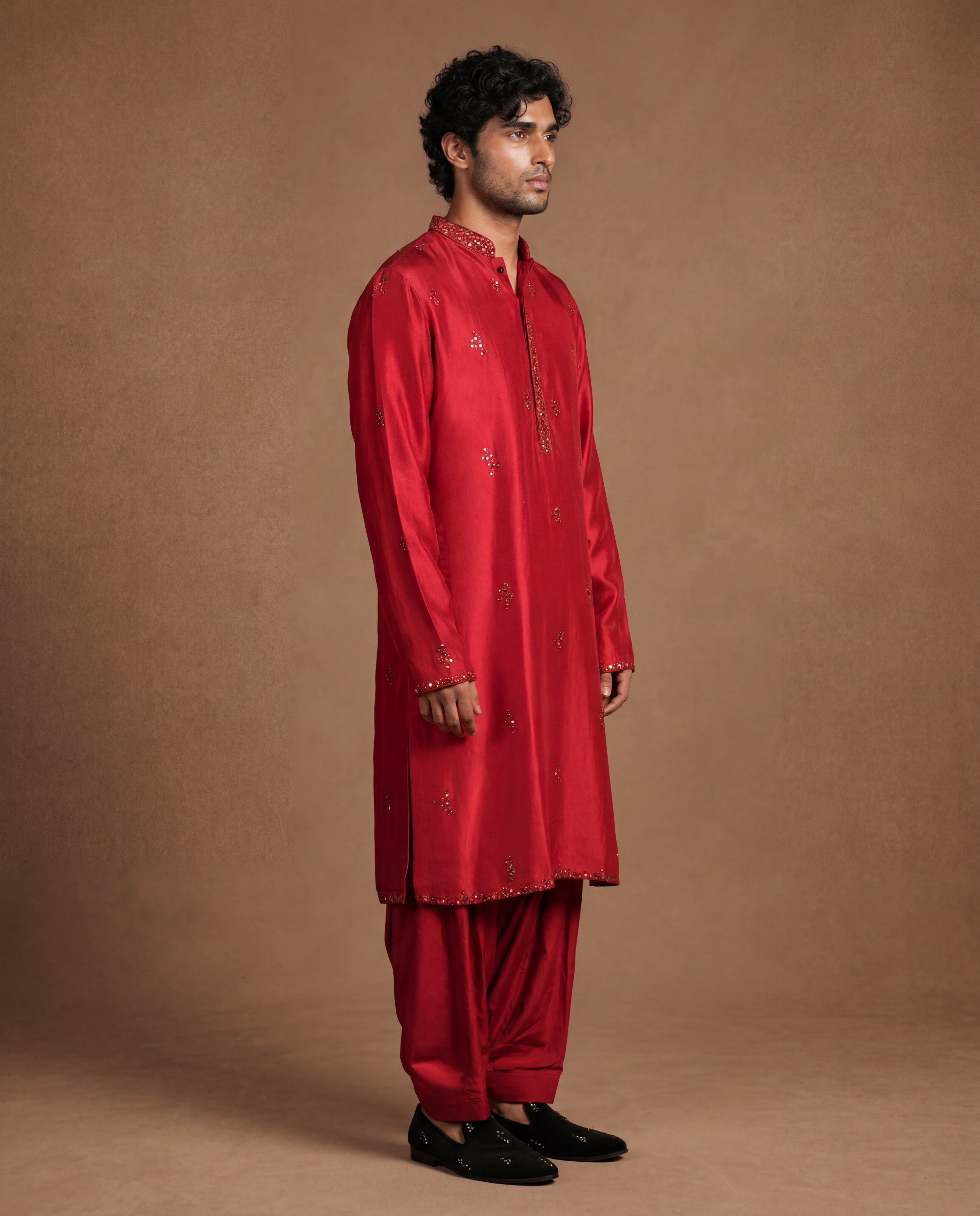 Scarlet Chikankari Kurta, Salwar & Stole Set