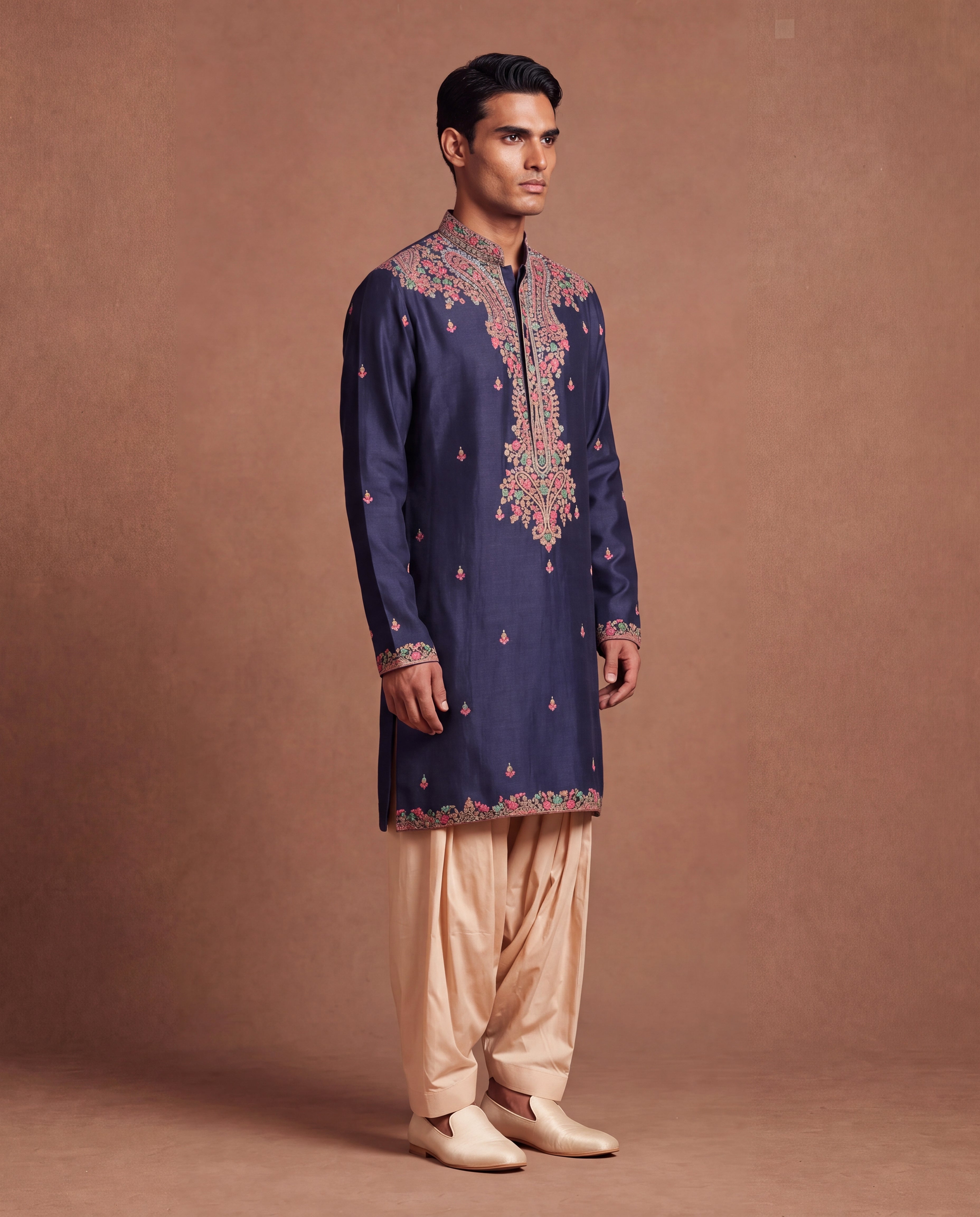 Aubergine Kashidakari Silk Kurta & Salwar Set
