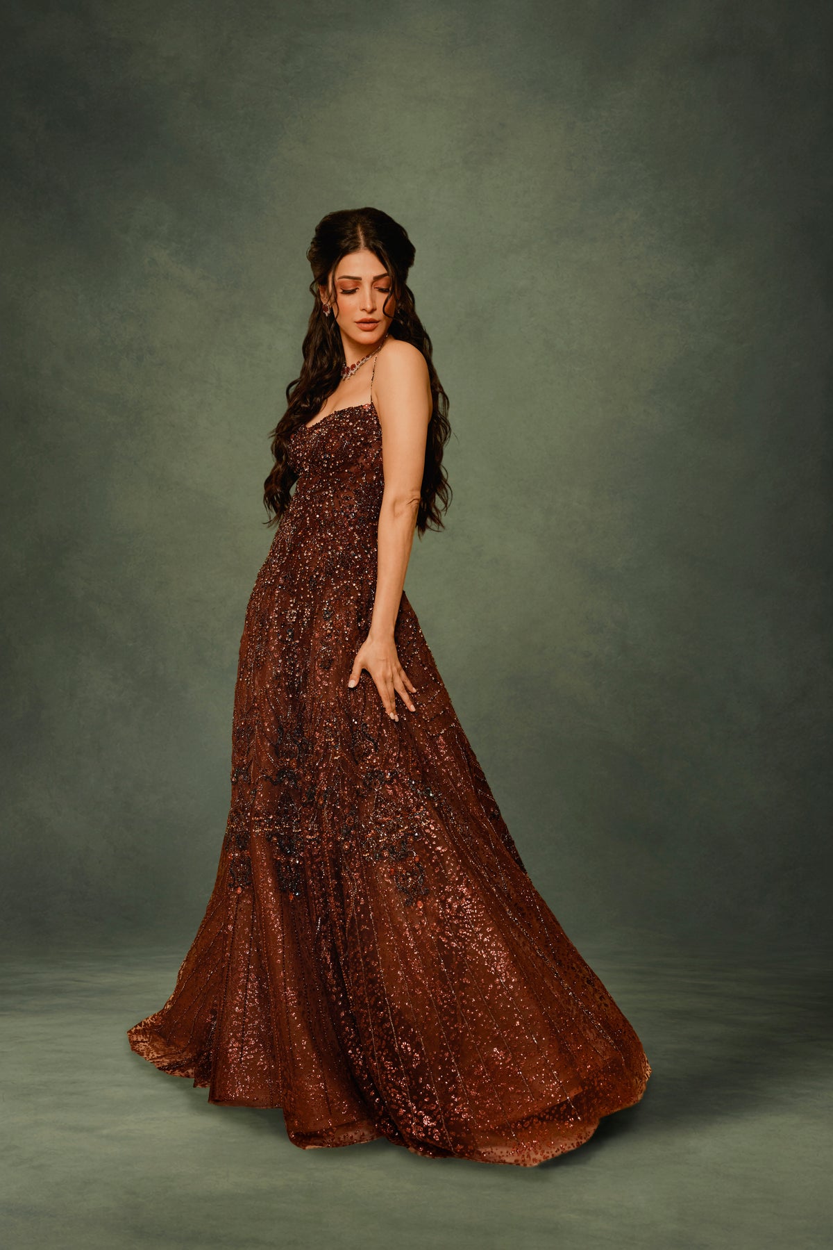 SHRUTI HASSAN IN Celestial Plum Radiance Gown