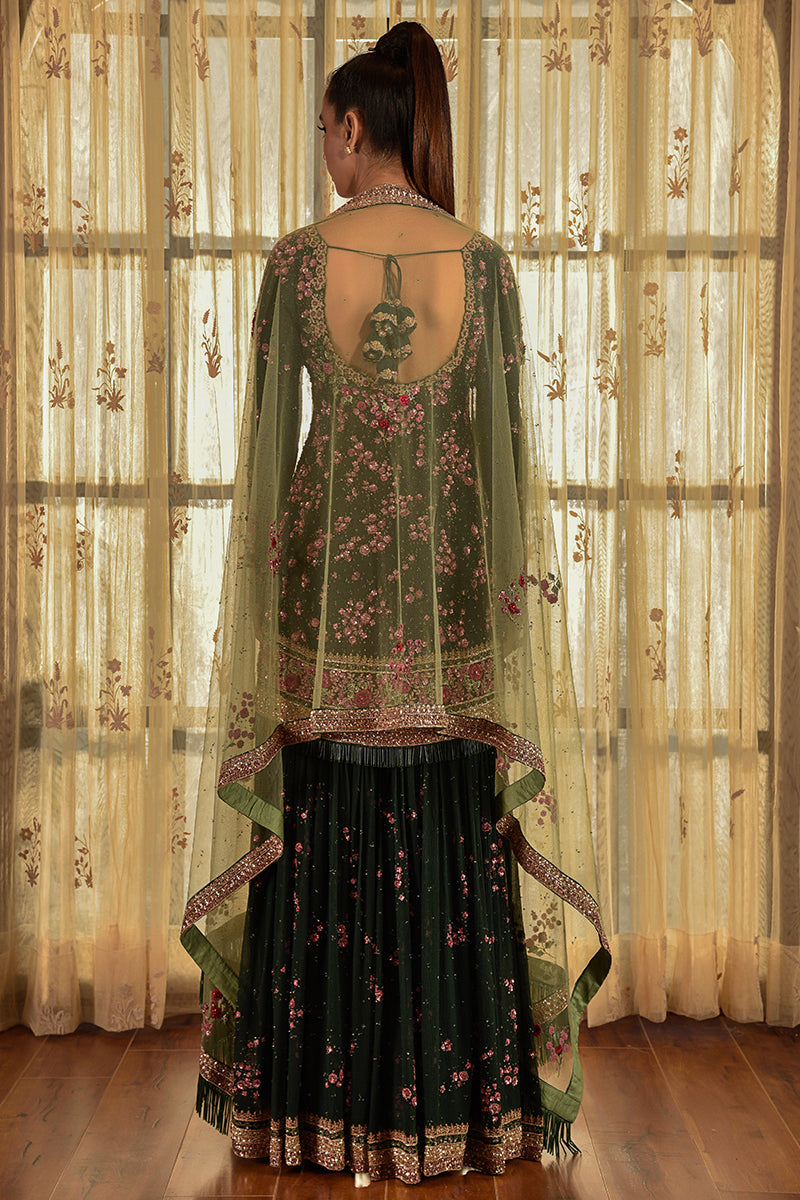 "Jade" Chiffon Kurta And Sharara Set