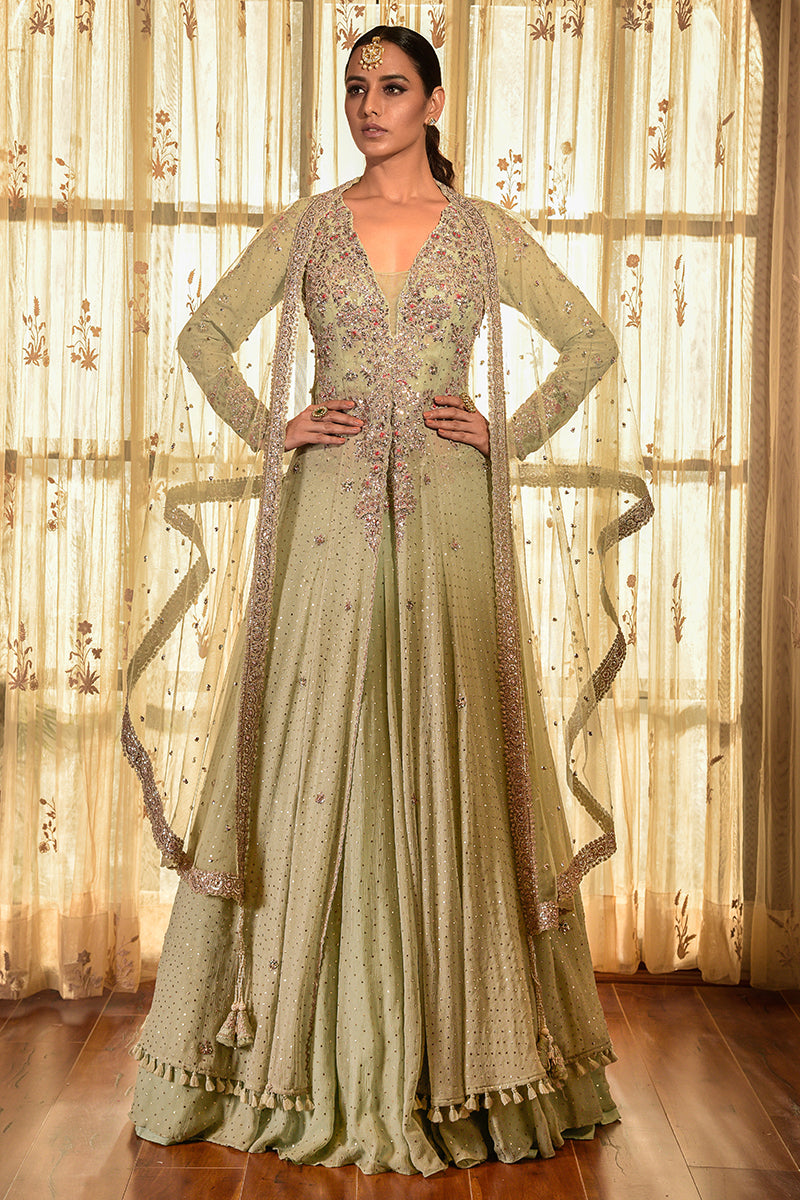 "PENNY WISE" CHIFFON KAMDANI JACKET LEHENGA SET