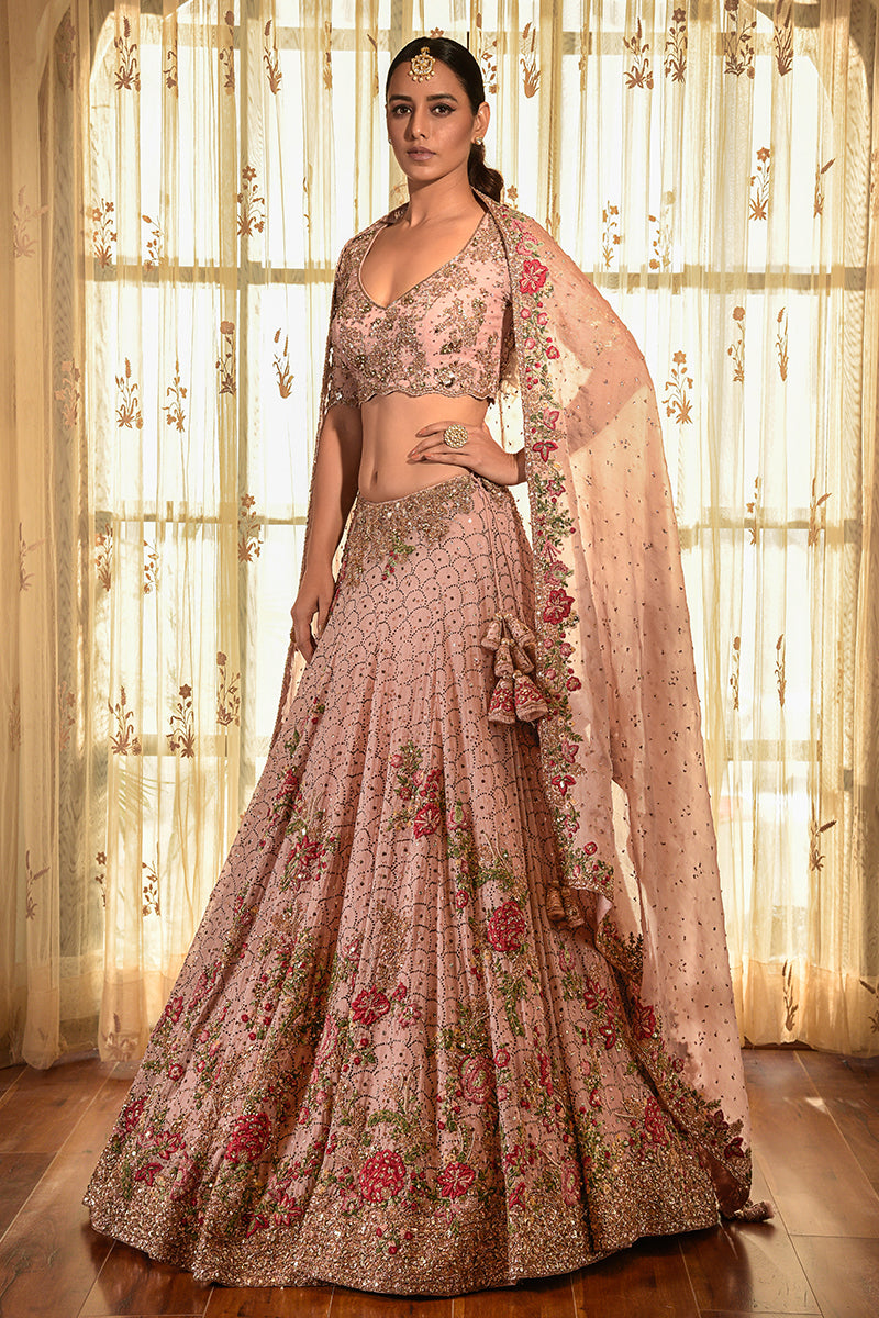 "Rose Flint" Kamdani Chiffon Lehenga