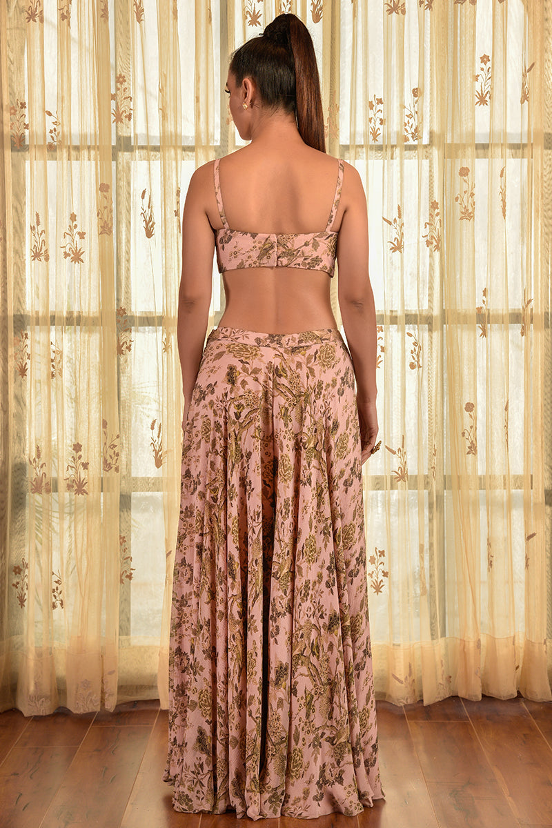 "Fiona" Printed Chiffon Sharara Set With Cape