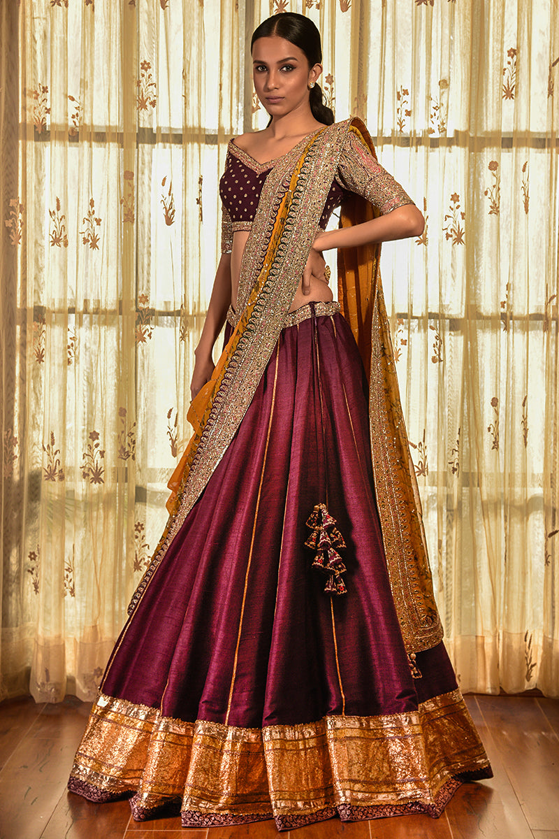 "Ripe Plum" Raw Silk Lehenga With Tilla Work