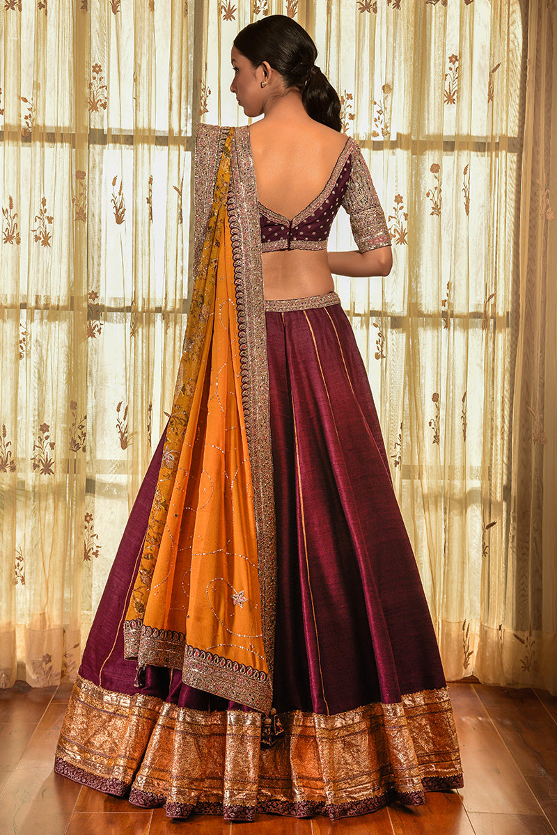 "Ripe Plum" Raw Silk Lehenga With Tilla Work