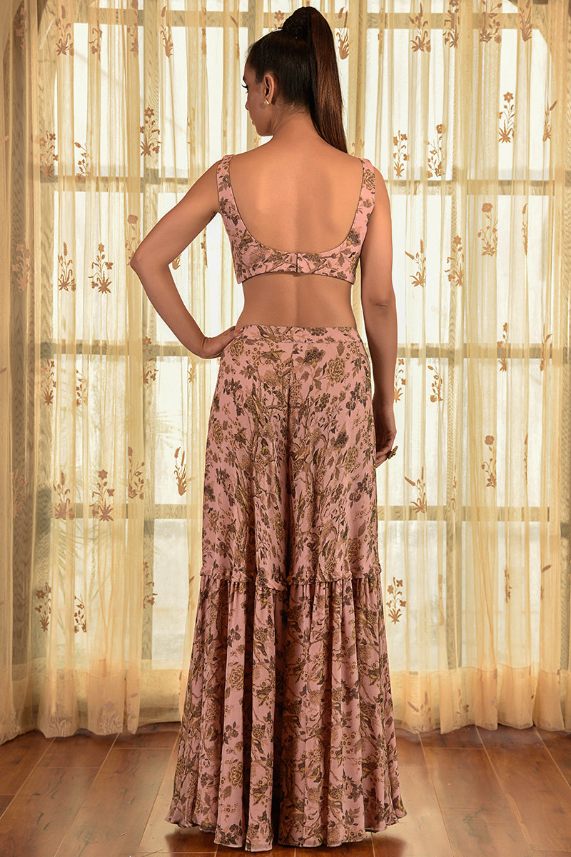 "Dianne" Printed Chiffon Sharara Set With Cape