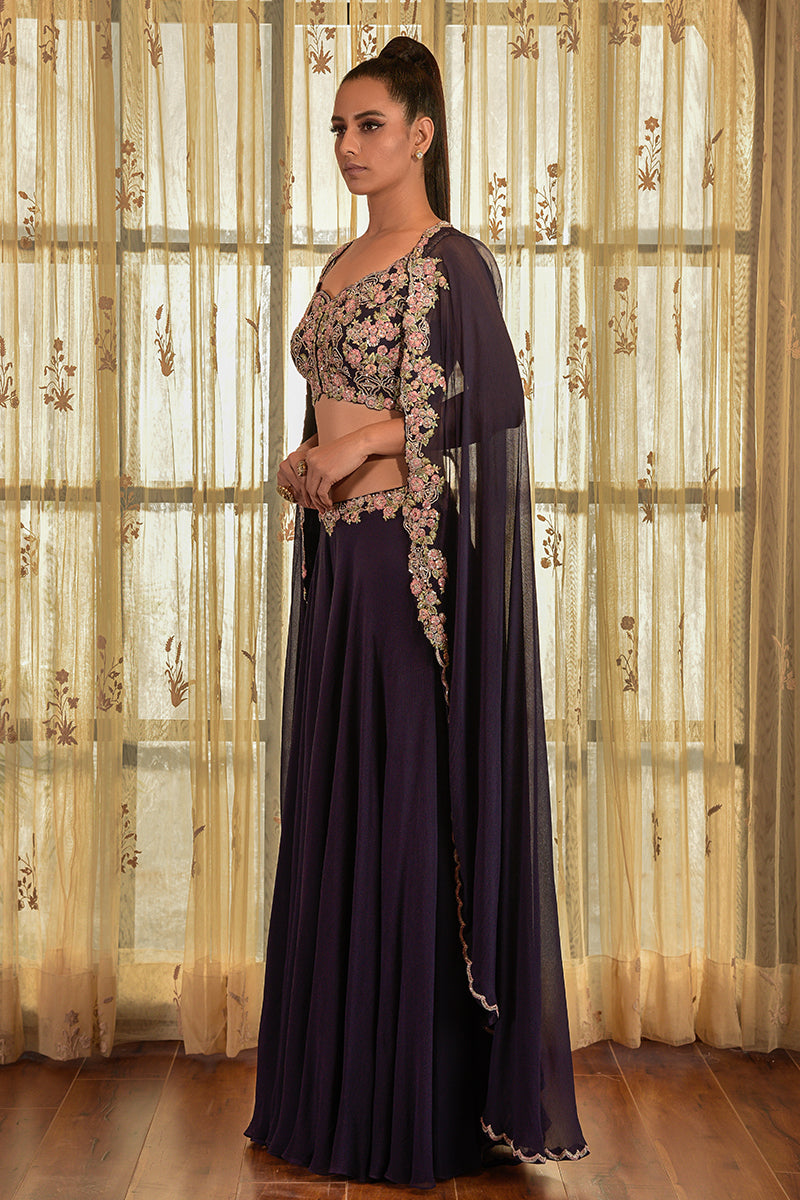 "Vera" Chiffon Palazzo Set With Embellished Cape